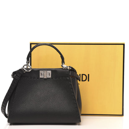 Fendi Cuoio Romano Selleria Bi-Color Mini Peekaboo Iconic Satchel Black Mou 11 of 11