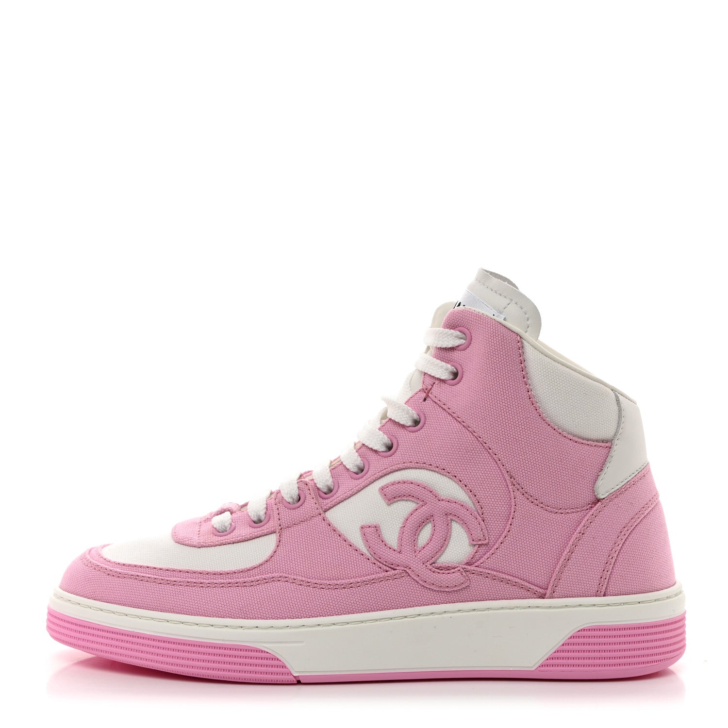 Chanel Canvas High Top Sneakers 38 Pink White 1 of 9