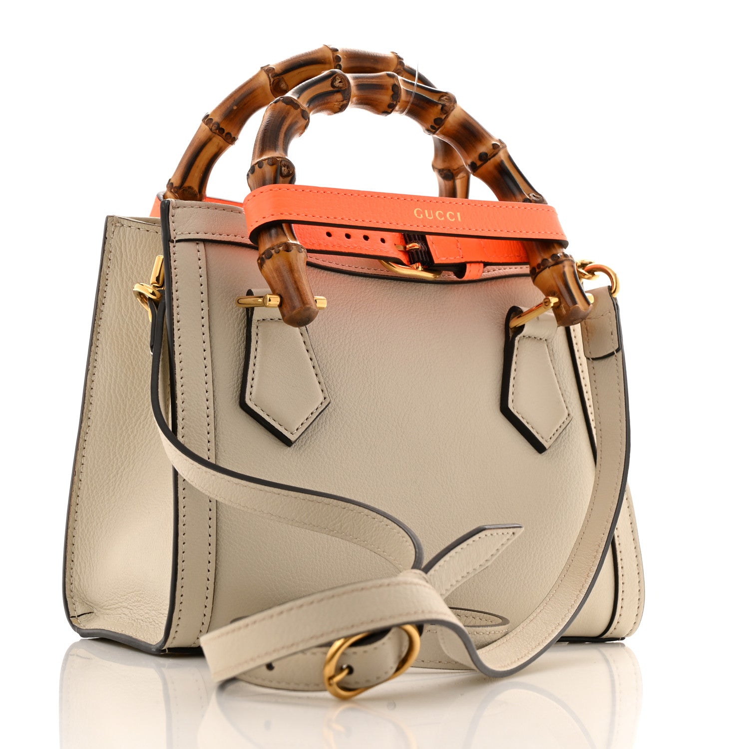Gucci Wonka Grain Calfskin Mini Diana Tote Bag Mystic White Orange Fluo 3 of 13