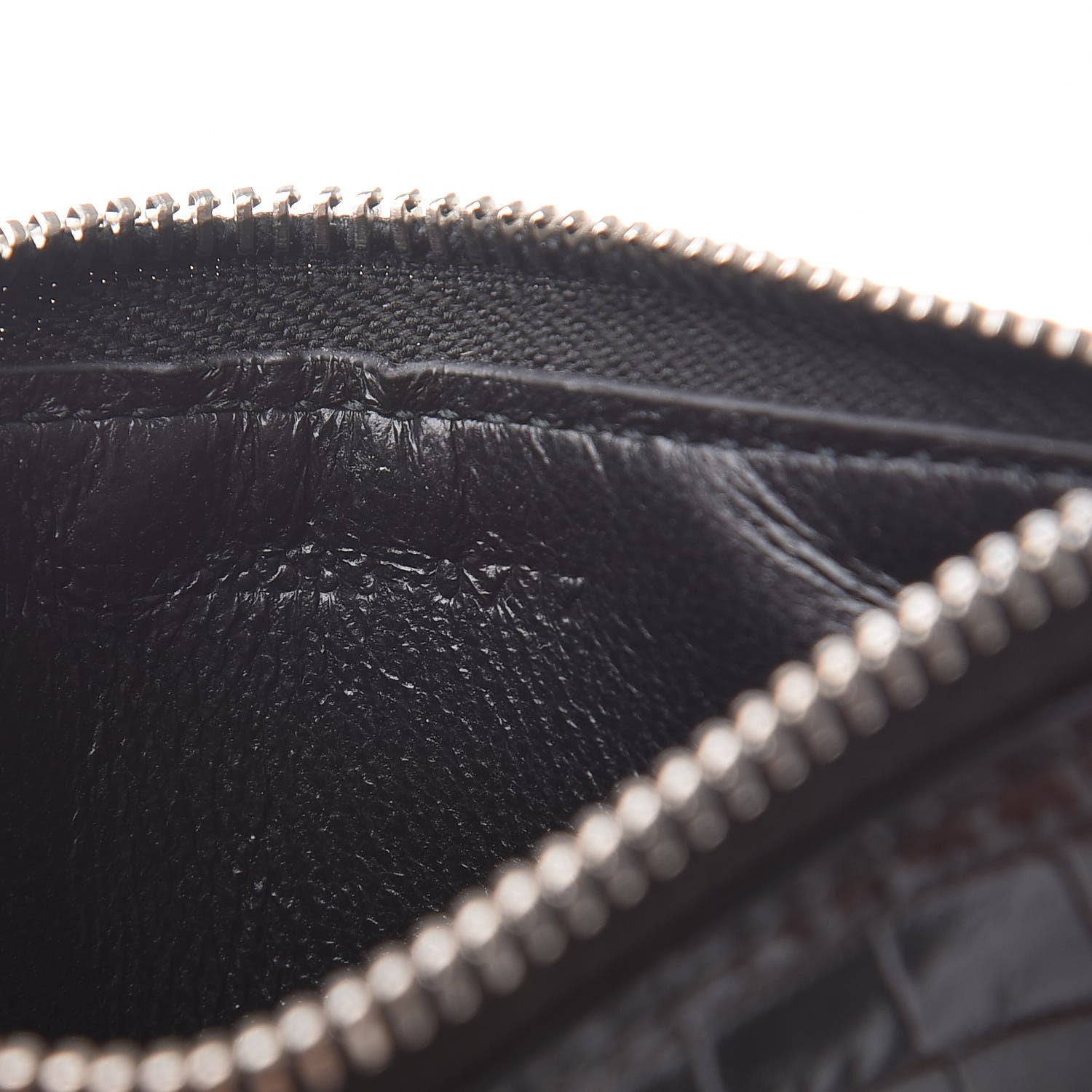 Saint Laurent Calfskin Crocodile Embossed 5 Fragments Zip Pouch Card Holder Black 7 of 7