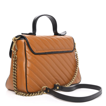 Gucci Azalea Calfskin Matelasse Diagonal Small Torchon GG Marmont Top Handle Shoulder Bag Cognac Black 3 of 10