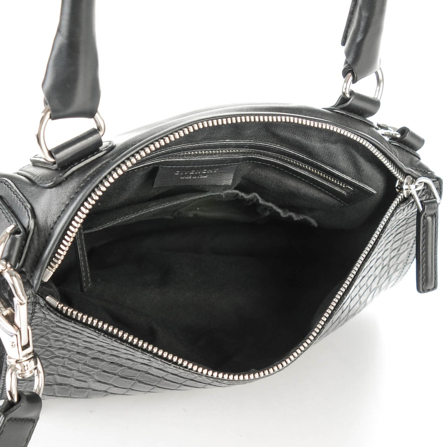 Smooth Calfskin Crocodile Embossed Medium Pandora Black