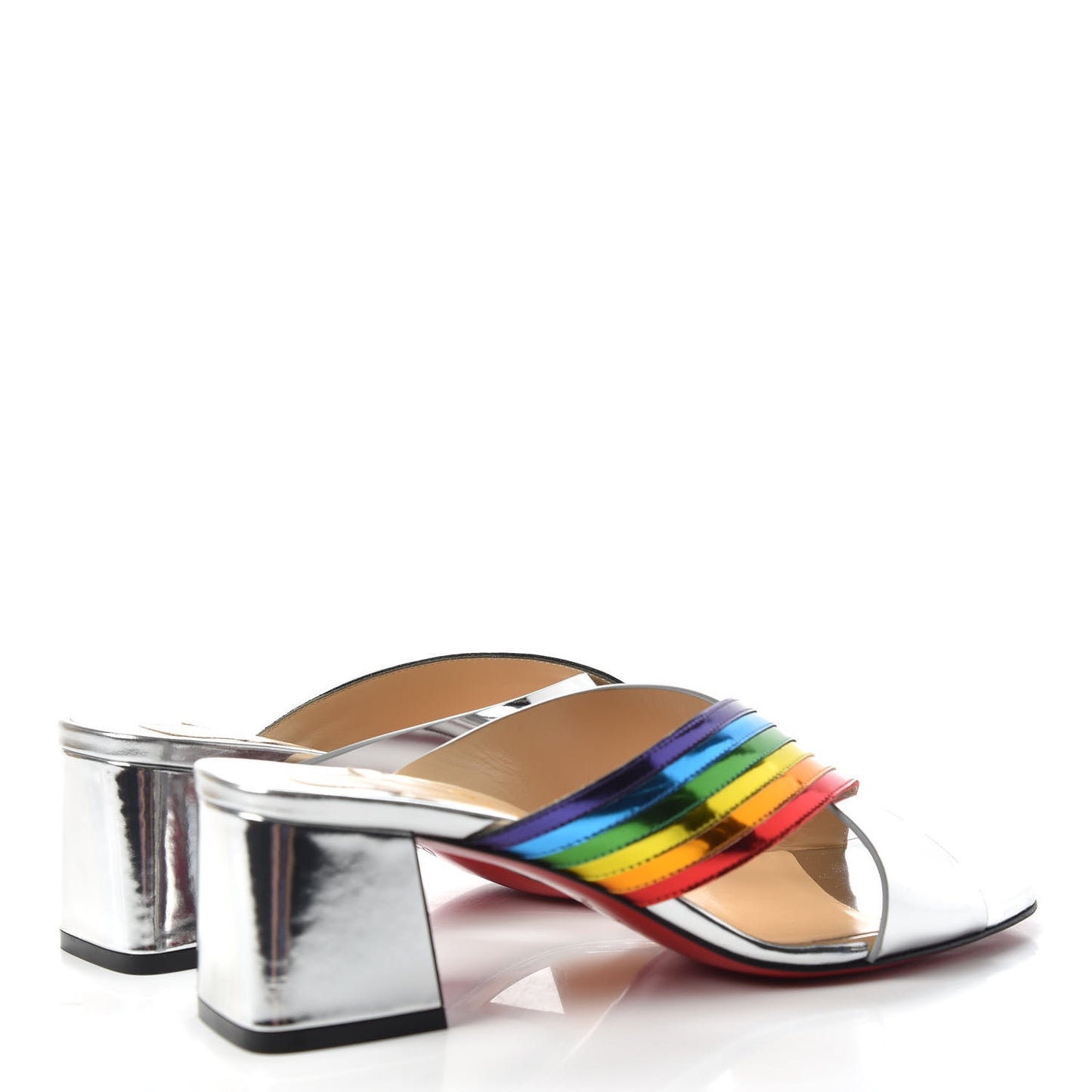 Metallic Calfskin Rainbow Arkenmule 55 Slide Sandals 37.5 Silver Multicolor