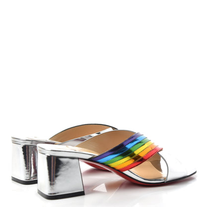 Christian Louboutin Metallic Calfskin Rainbow Arkenmule 55 Slide Sandals 37.5 Silver Multicolor 4 of 10