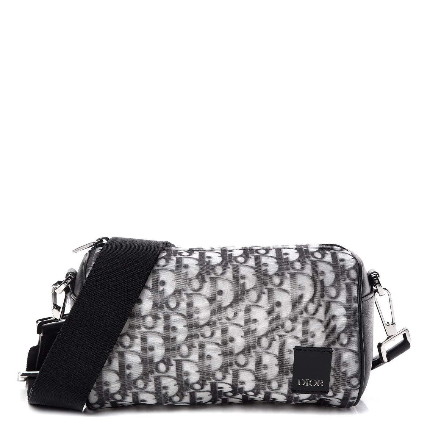 Technical Fabric Calfskin Oblique Roller Shoulder Bag Black