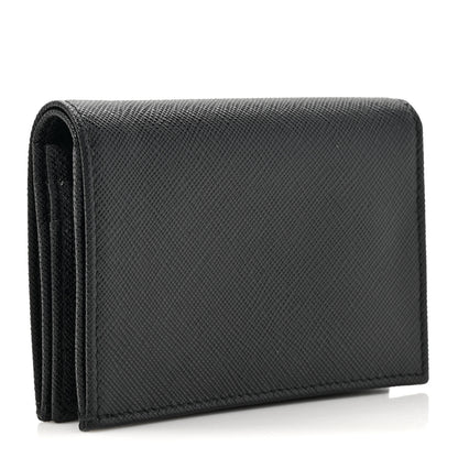 Prada Saffiano Small Triangle Bi-Fold Wallet Black 3 of 10