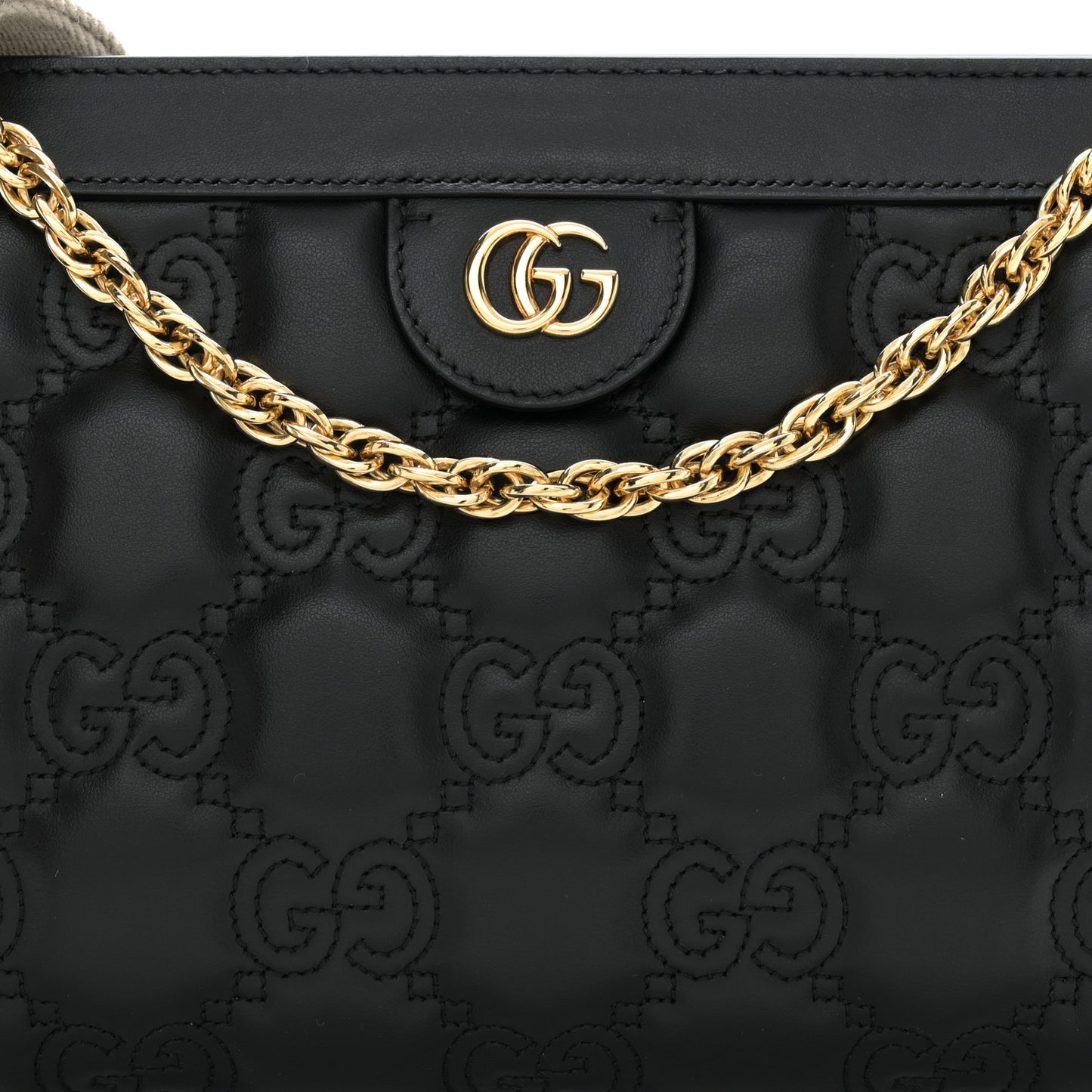 Calfskin GG Matelasse Small Slim Chain Shoulder Bag Black Natural