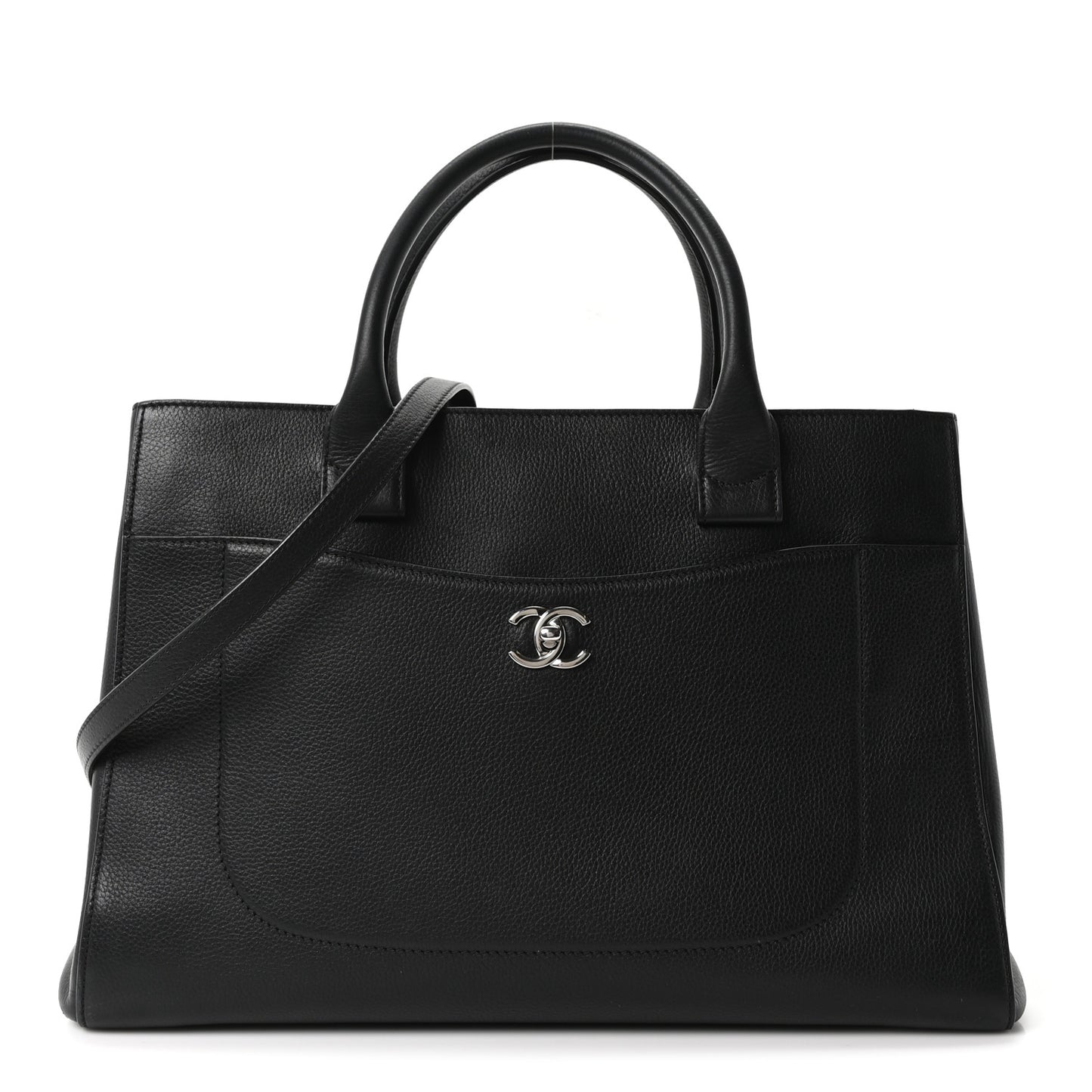 Grained Calfskin Medium Neo Executive Shopper Tote Black