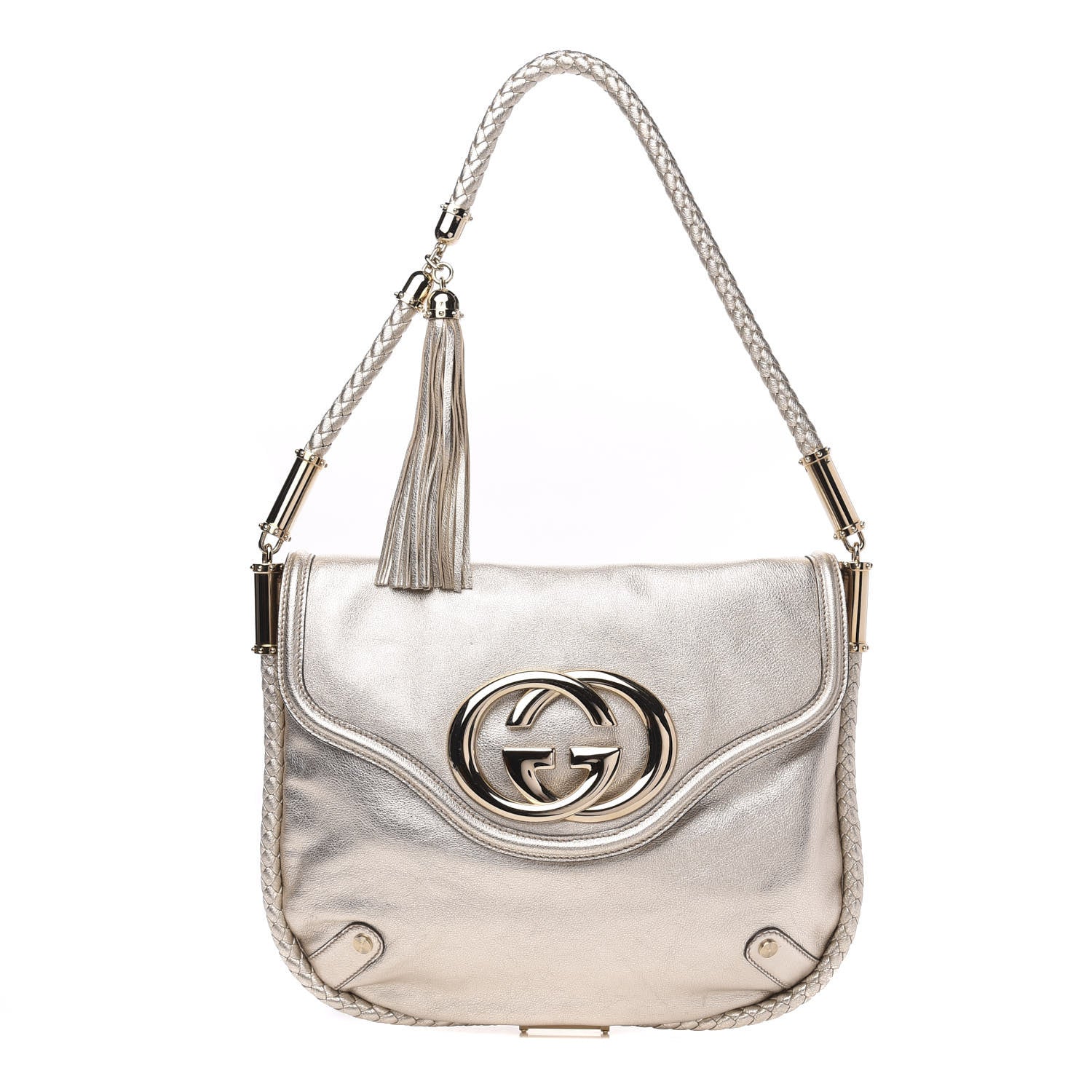 Gucci Metallic Calfskin Medium Britt Tassel Shoulder Bag Platinum 1 of 10