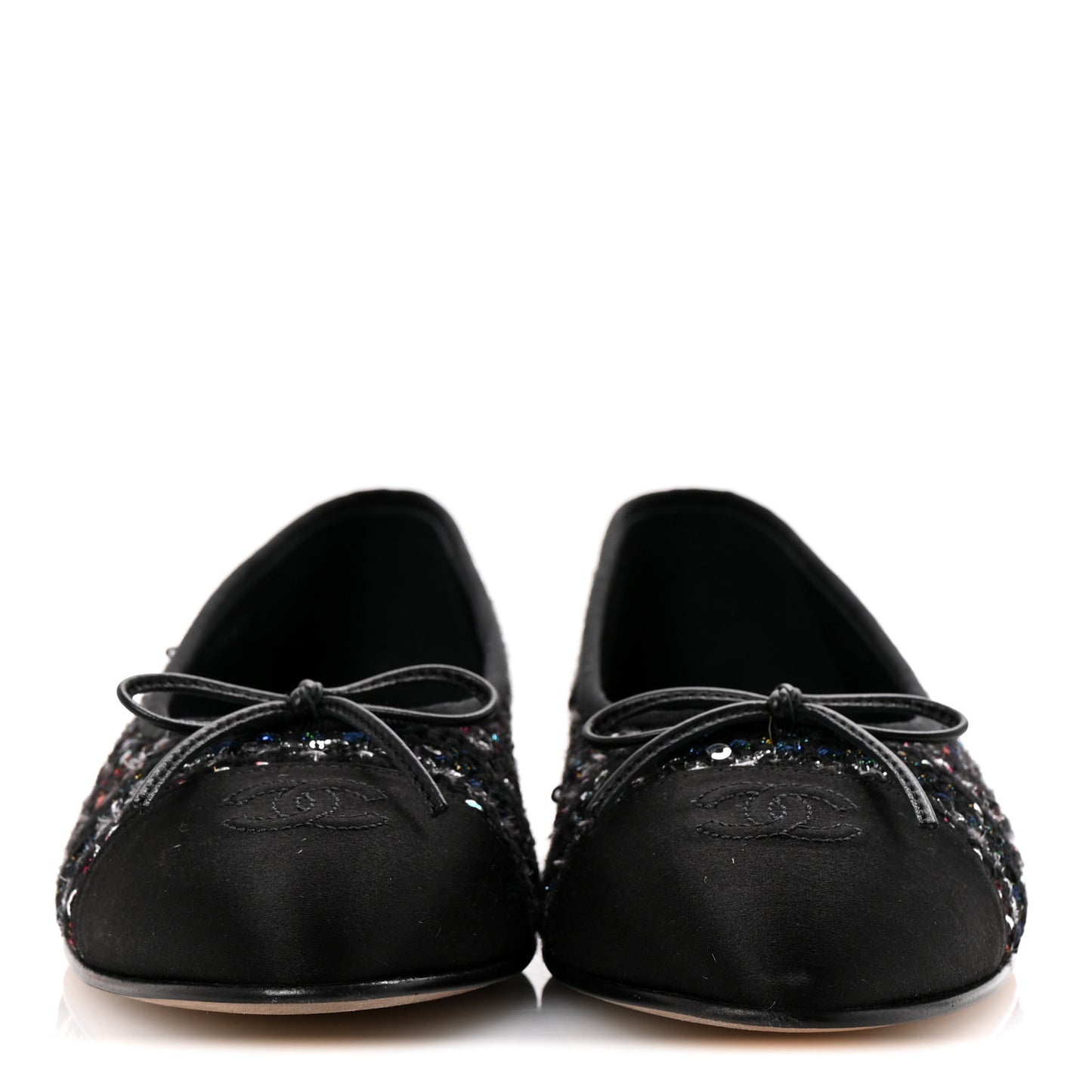 Tweed Sequin Satin Cap Toe Ballerina Flats 40.5 Black