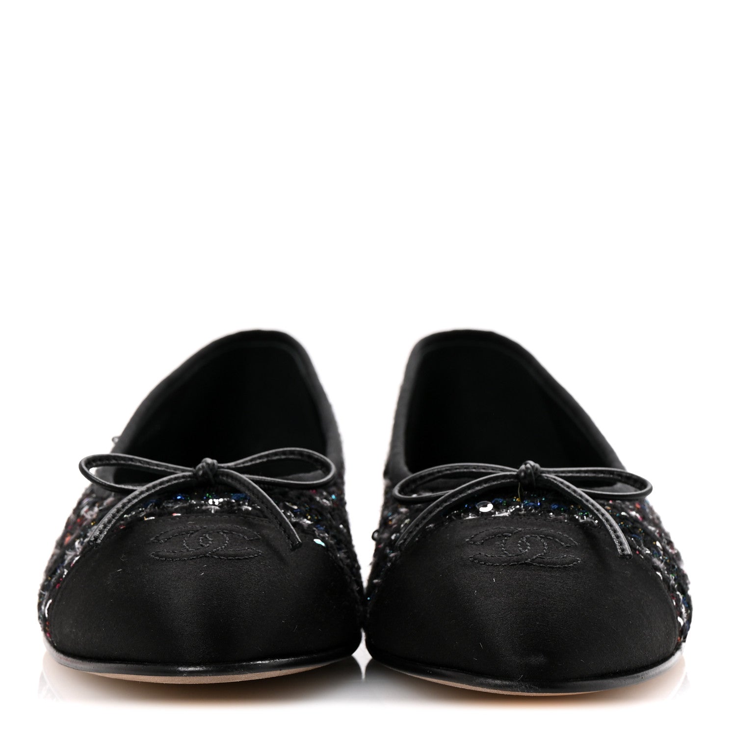 Chanel Tweed Sequin Satin Cap Toe Ballerina Flats 40.5 Black 6 of 20