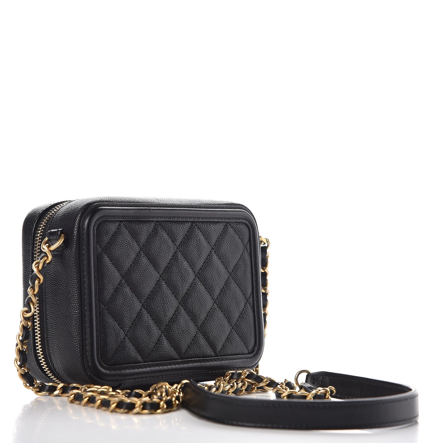 Caviar Quilted CC Filigree Vanity Clutch With Chain Black