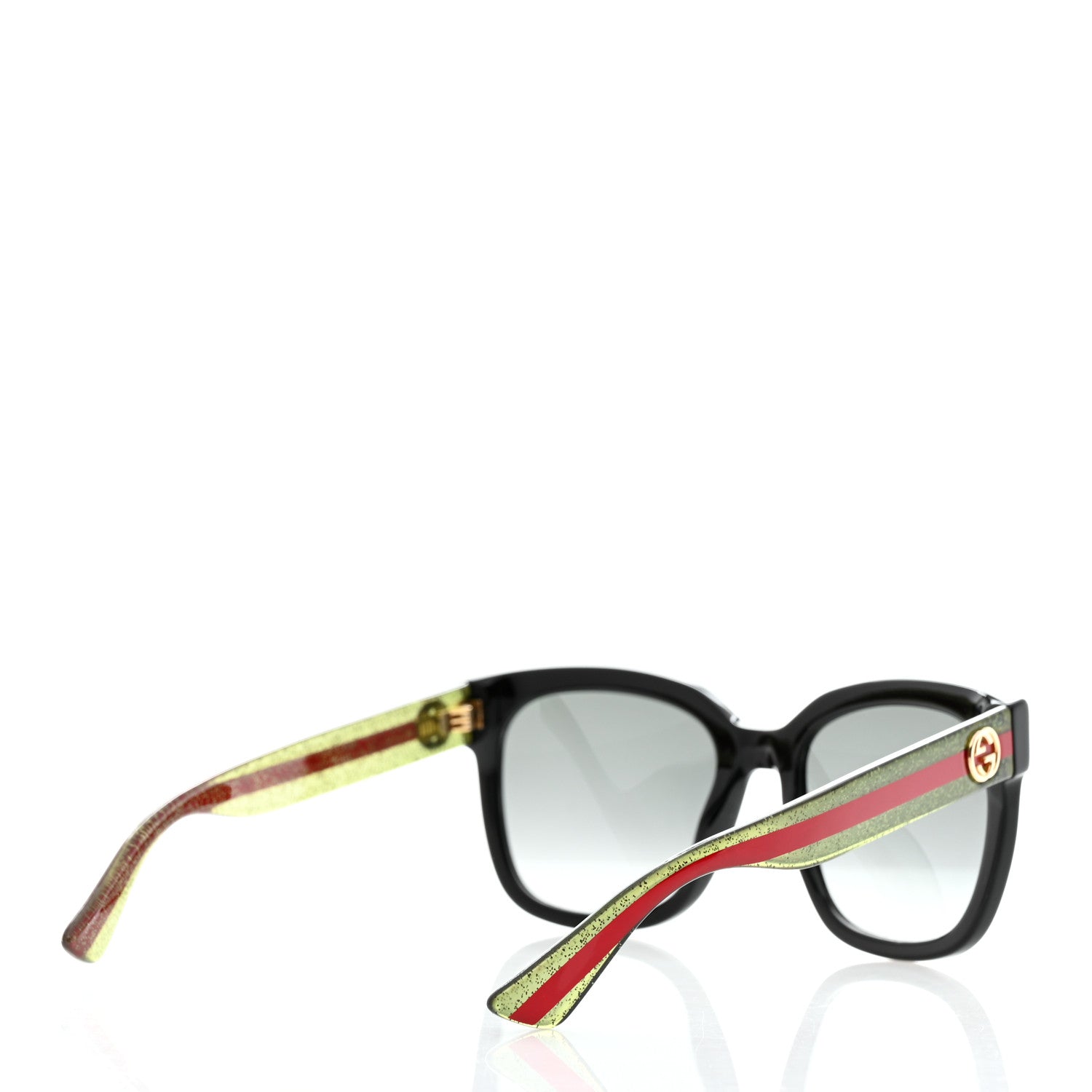 Gucci Acetate Square Frame Web Glitter Sunglasses GG0034S Black Green 4 of 8