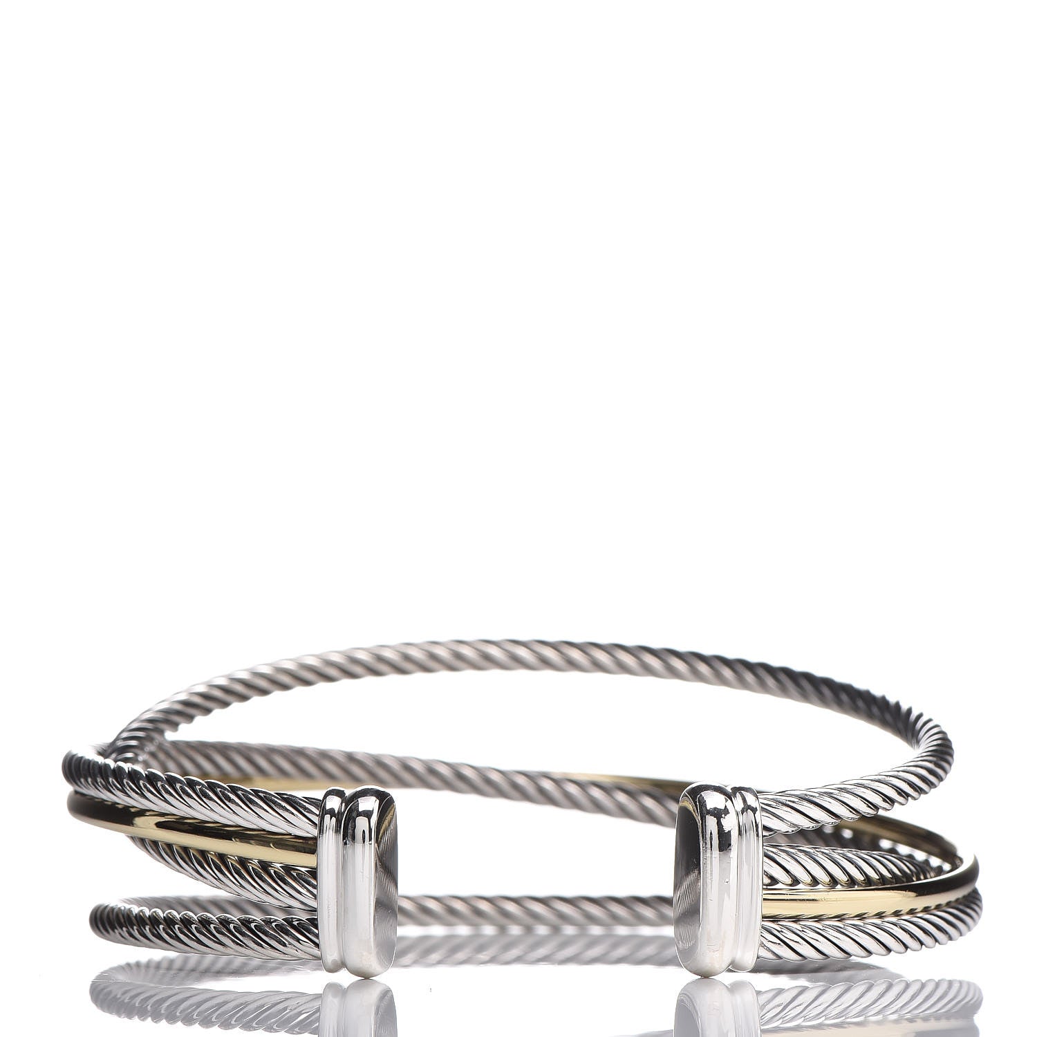 David Yurman Sterling Silver 18K Yellow Gold Crossover Three Row Cuff Bracelet 3 of 5