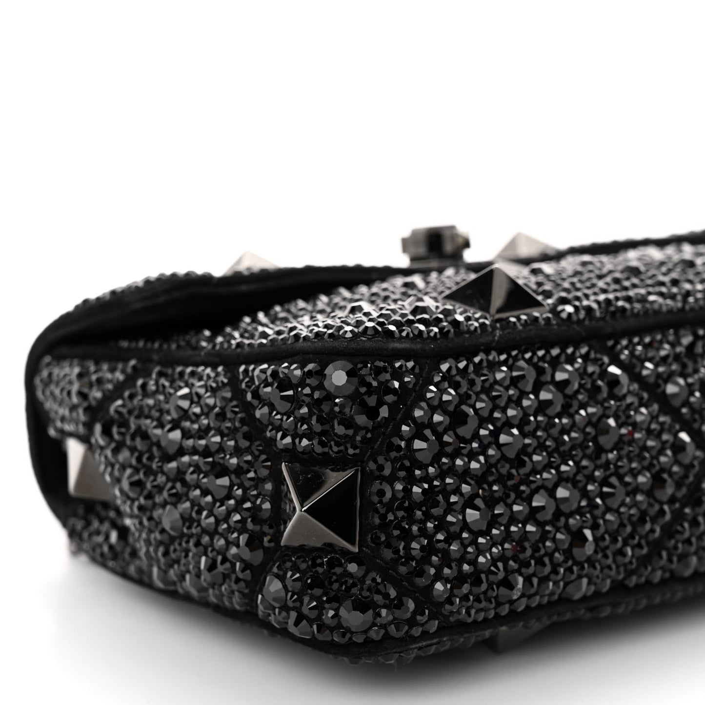 Crystal Suede Lacquer Monochrome Medium Roman Stud Shoulder Bag Black