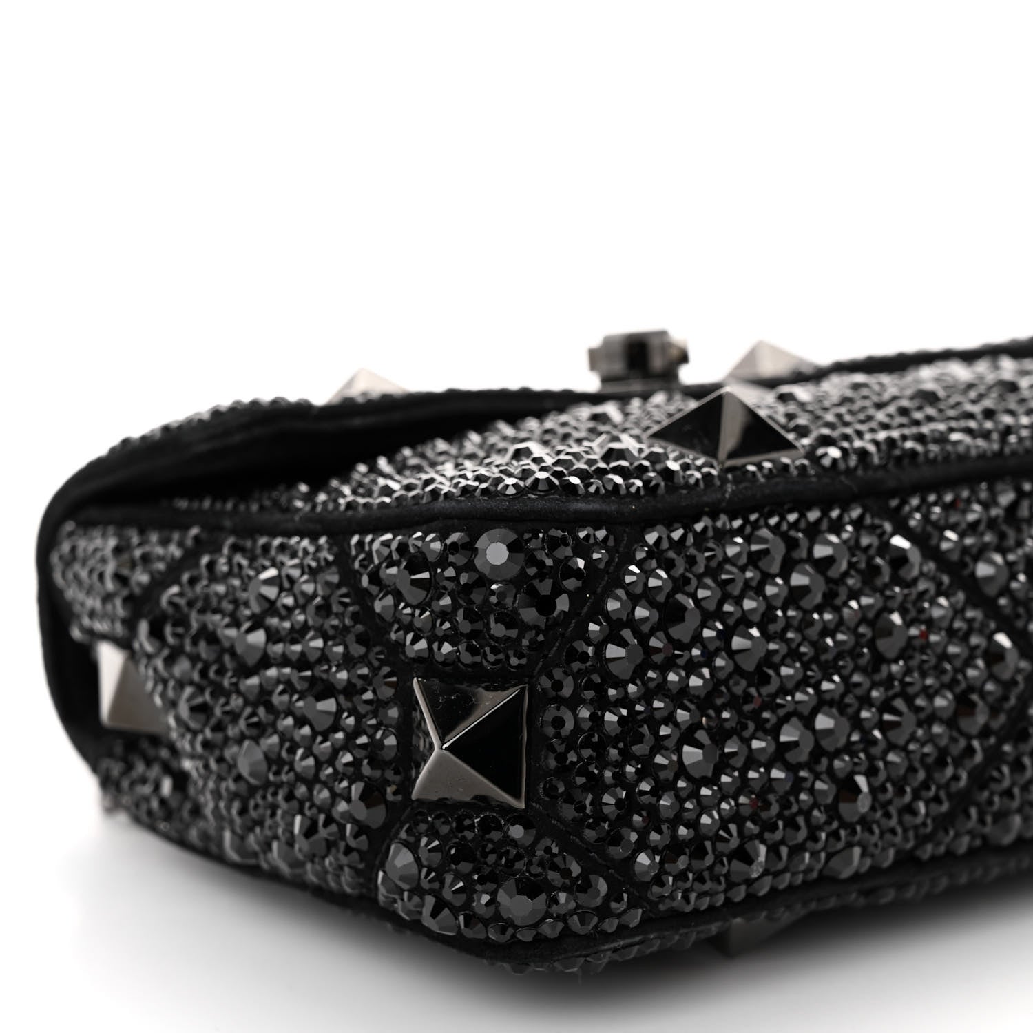 Valentino Garavani Crystal Suede Lacquer Monochrome Medium Roman Stud Shoulder Bag Black 8 of 10