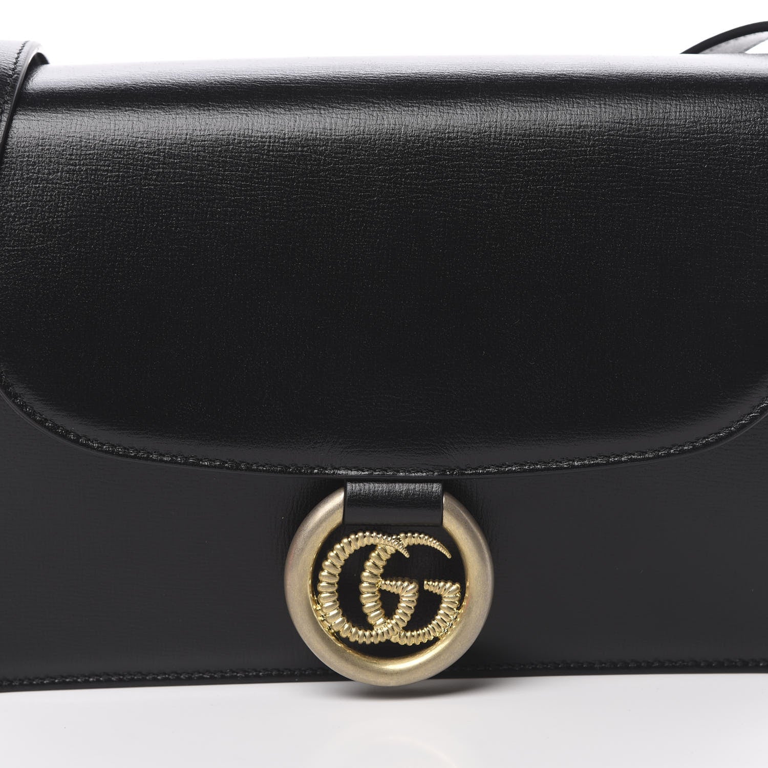 Gucci Textured Calfskin Small Torchon GG Ring Shoulder Bag Black 8 of 13