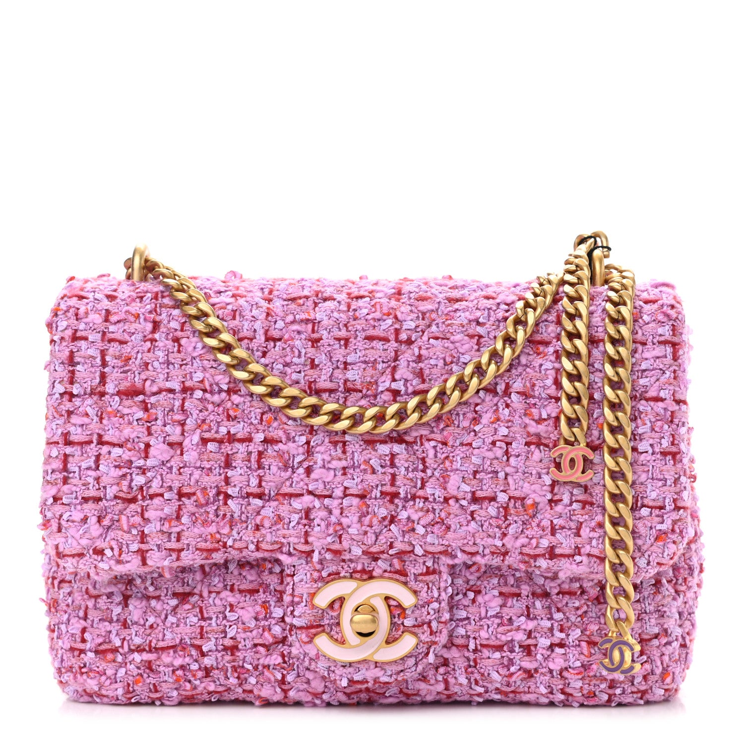 Chanel Tweed Enamel Quilted Mini Pending CC Square Flap Light Purple Pink Red 1 of 11