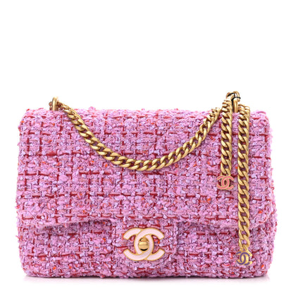 Chanel Tweed Enamel Quilted Mini Pending CC Square Flap Light Purple Pink Red 1 of 11
