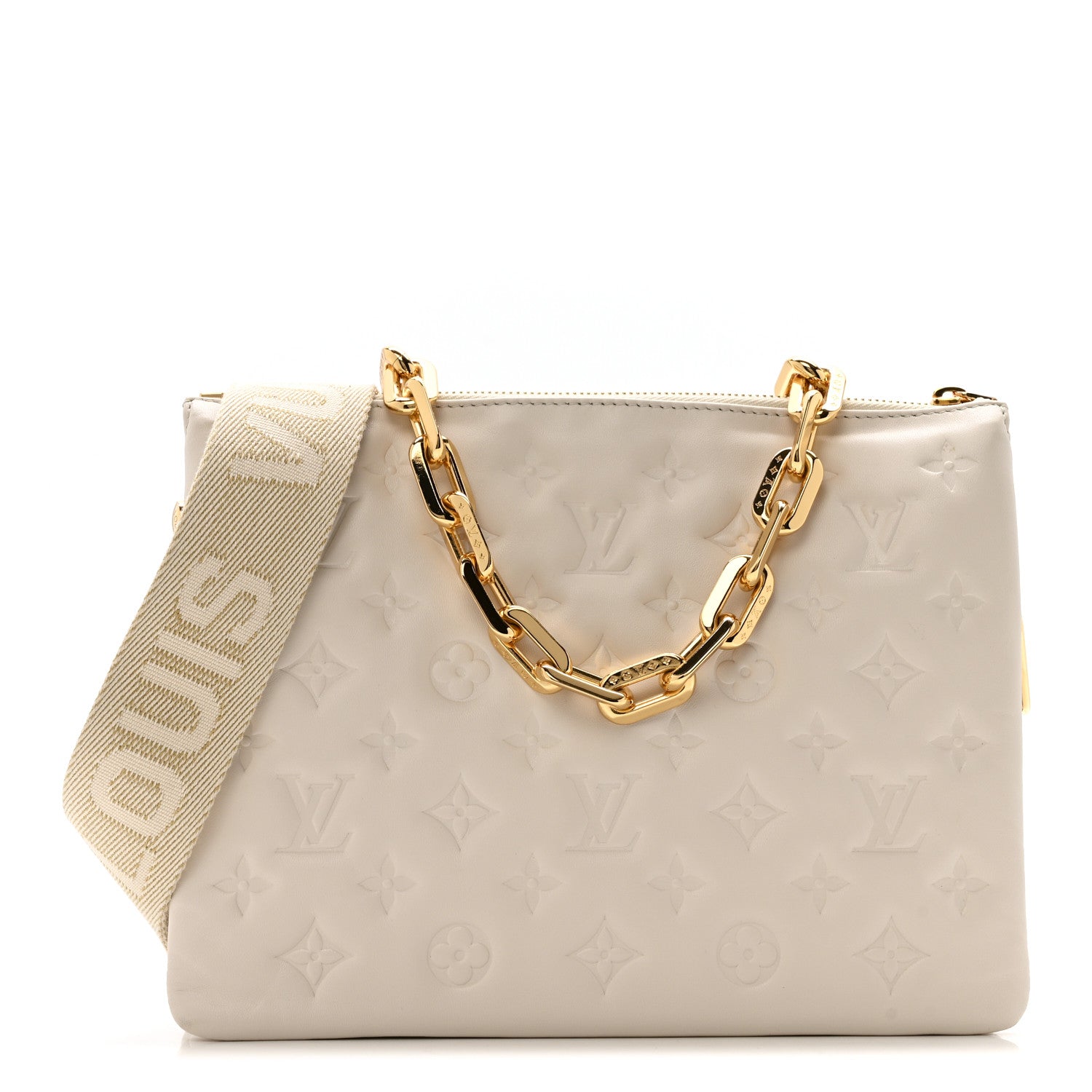 Louis Vuitton Lambskin Embossed Monogram Coussin PM Beige Cream 1 of 12