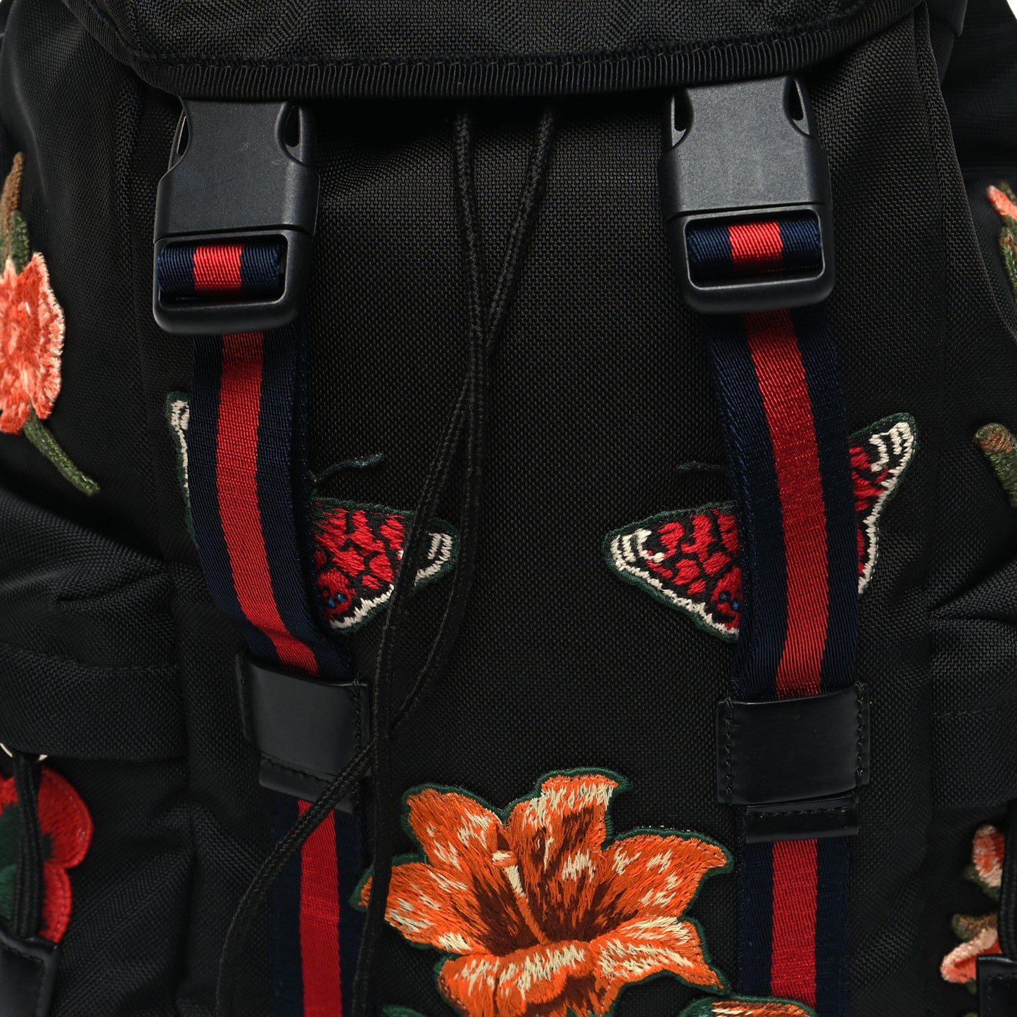 Techno Canvas Web L'Aveugle Par Amour Embroidered Double Buckle Backpack Black