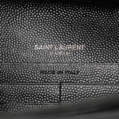 Saint Laurent Grain De Poudre Matelasse Chevron Monogram Chain Wallet Black 6 of 10