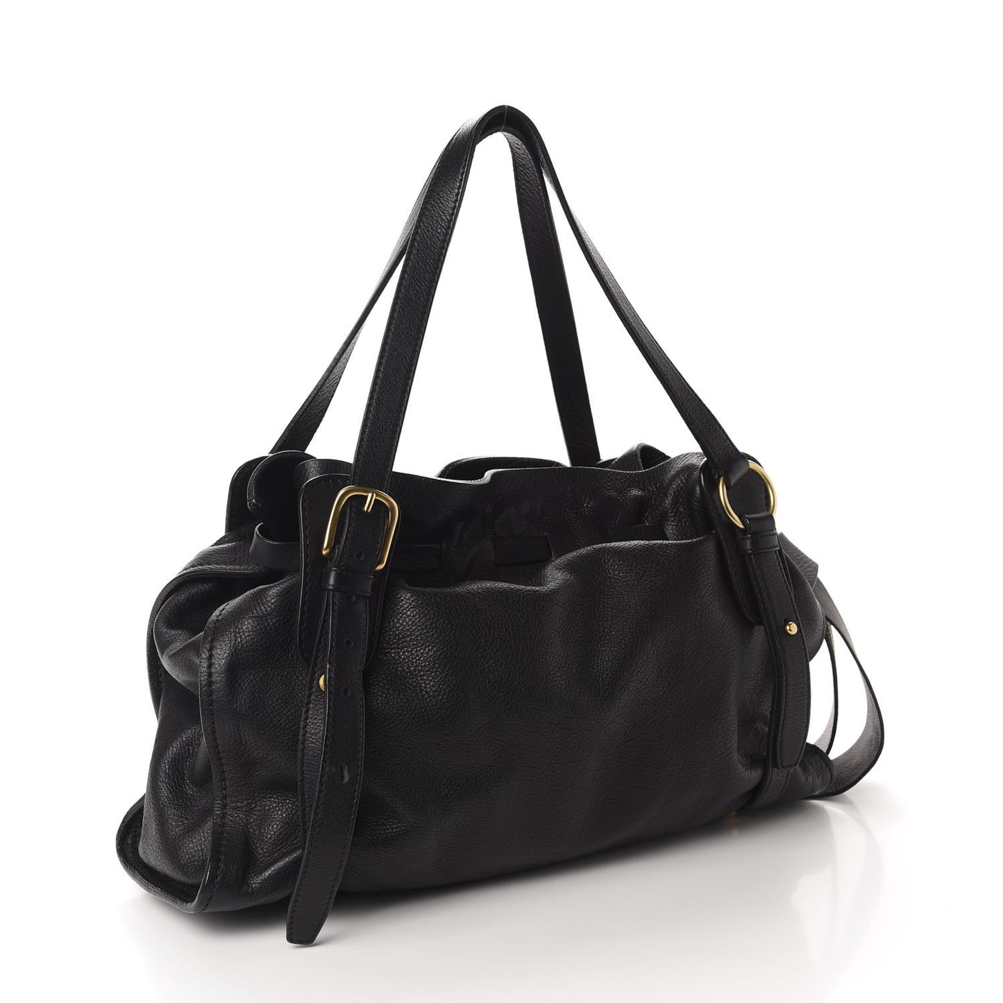 Vitello Drawstring Bow Satchel Black
