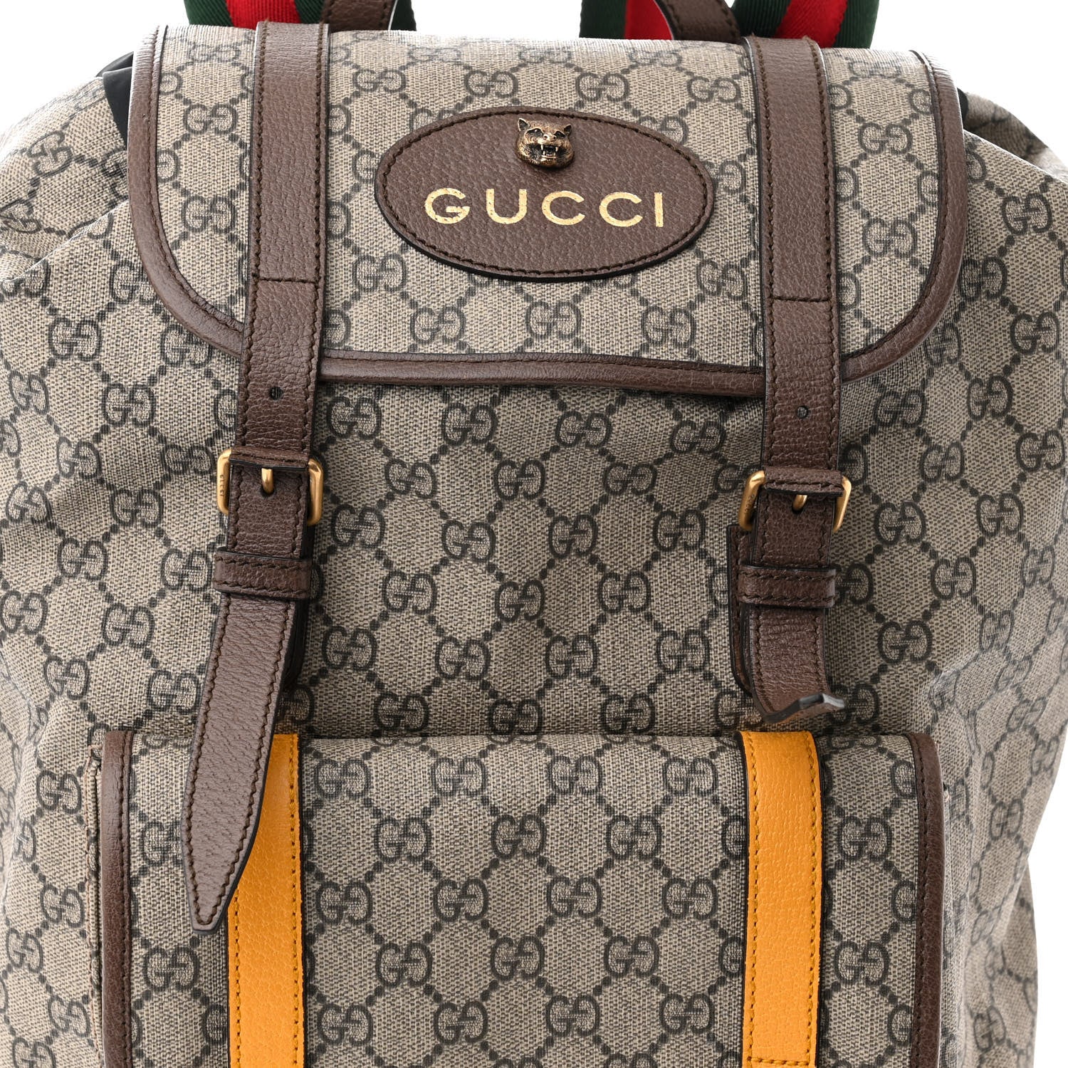 Gucci Soft GG Supreme Monogram Neo Vintage Double Buckle Backpack Beige New Acero Crop 8 of 11
