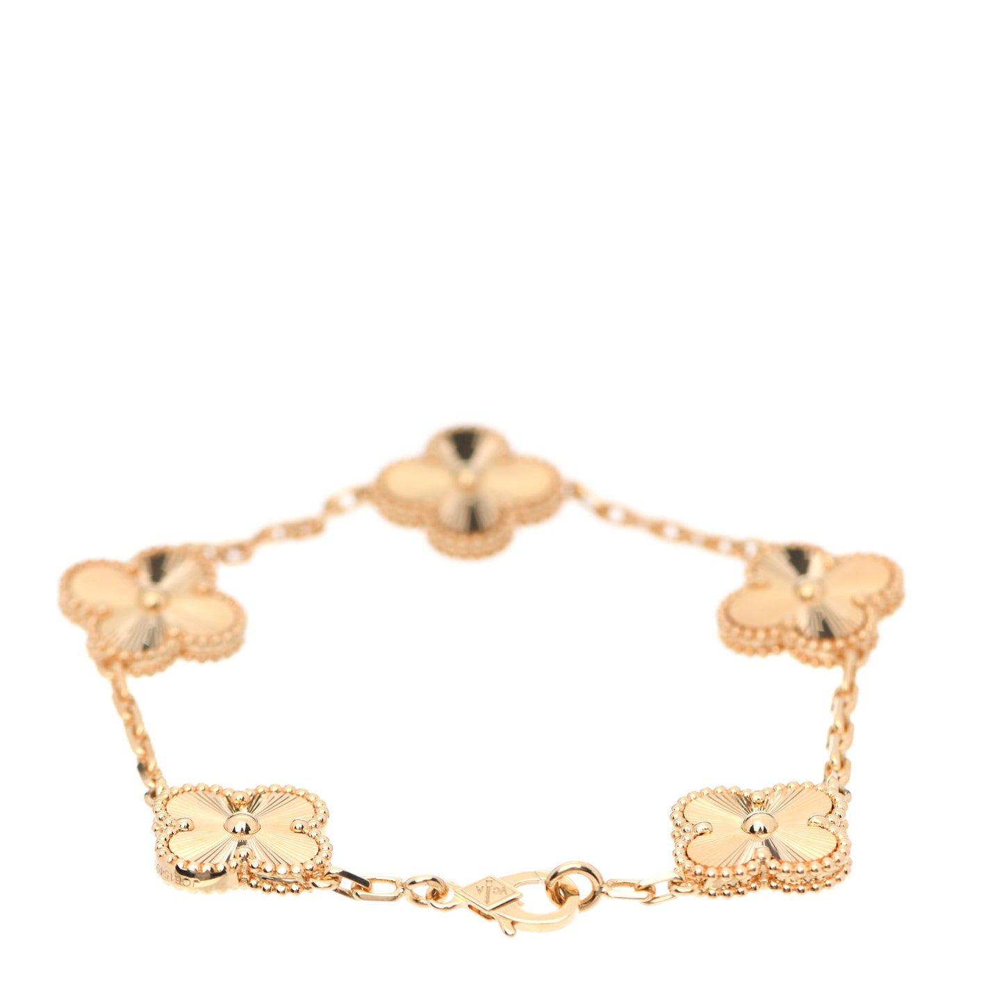 18K Yellow Gold 5 Motifs Guilloche Vintage Alhambra Bracelet