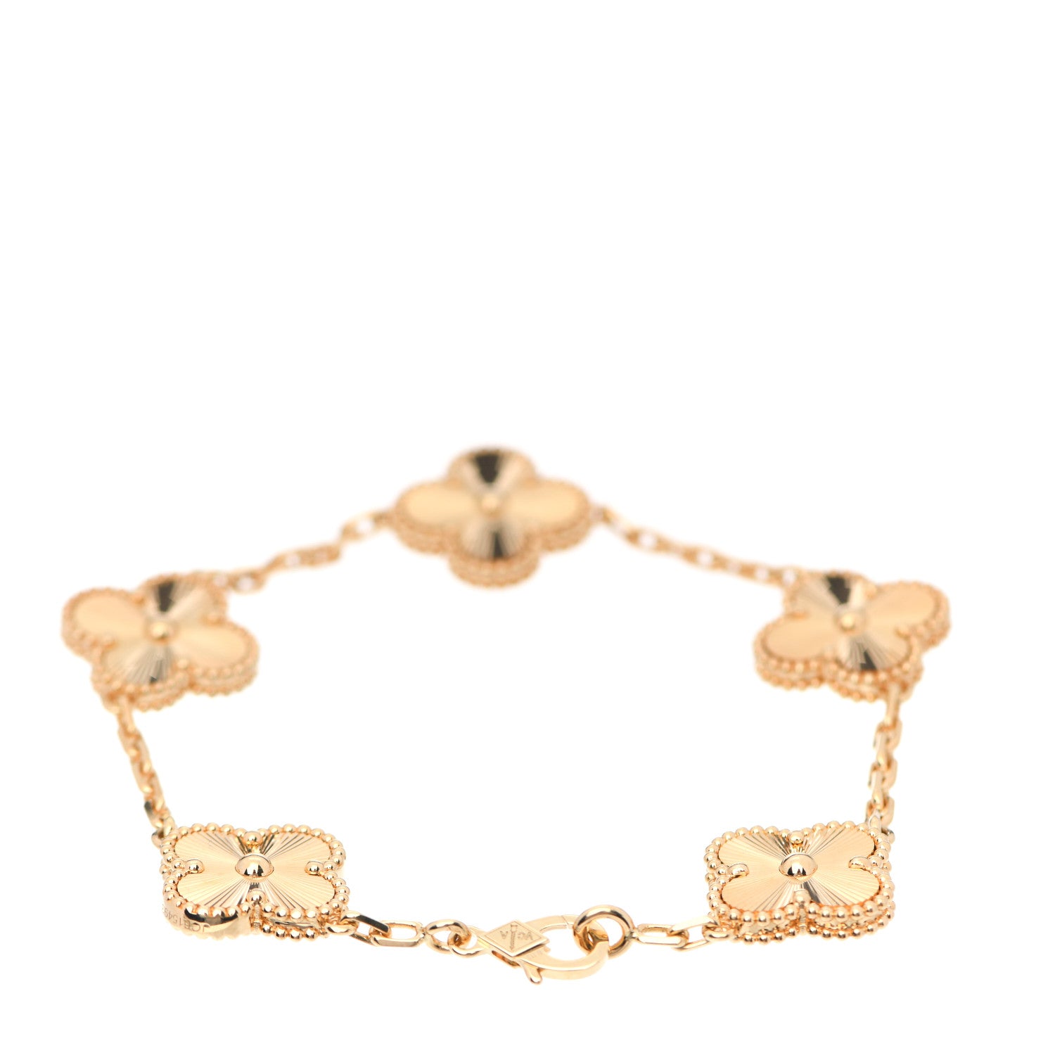Van Cleef & Arpels 18K Yellow Gold 5 Motifs Guilloche Vintage Alhambra Bracelet 2 of 7