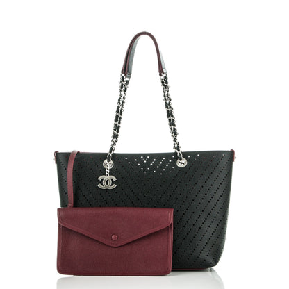 Chanel Perforated Grained Calfskin Large Shopping Tote Black 3 of 9
