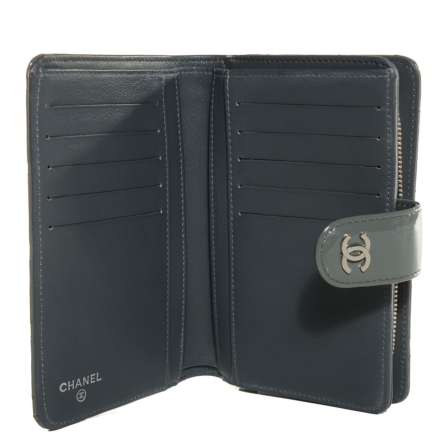 Chanel Patent Quilted L-Zip Pocket Wallet Grey 6 of 9