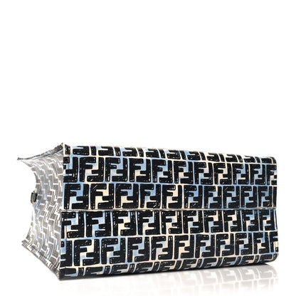 Fendi X JOSHUA VIDES Coated Canvas FF Cloudy Shopping Tote White Celeste Black 4 of 12