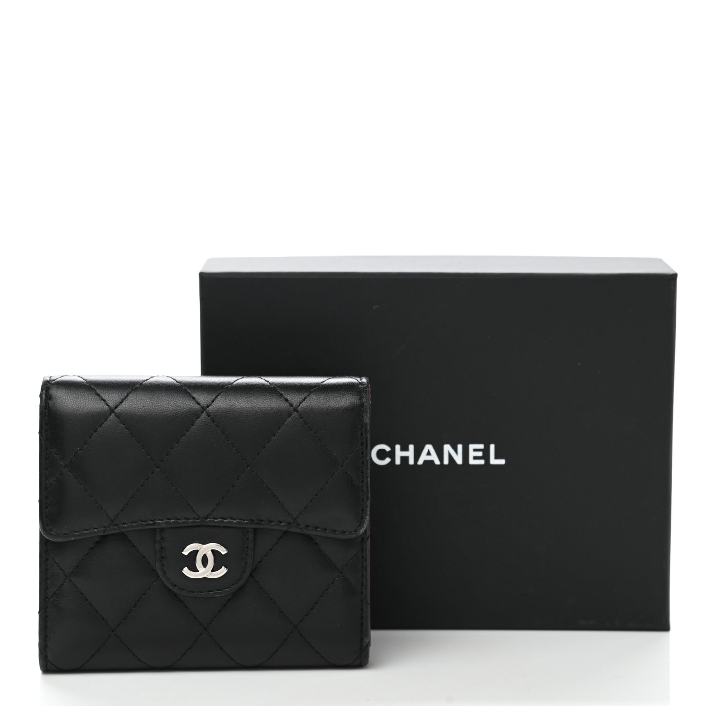 Lambskin Quilted Compact Flap Wallet Black