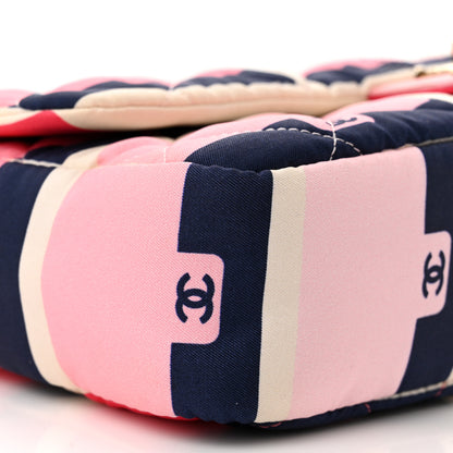 Chanel Nylon Printed Medium Flap Pink Navy White 9 of 11