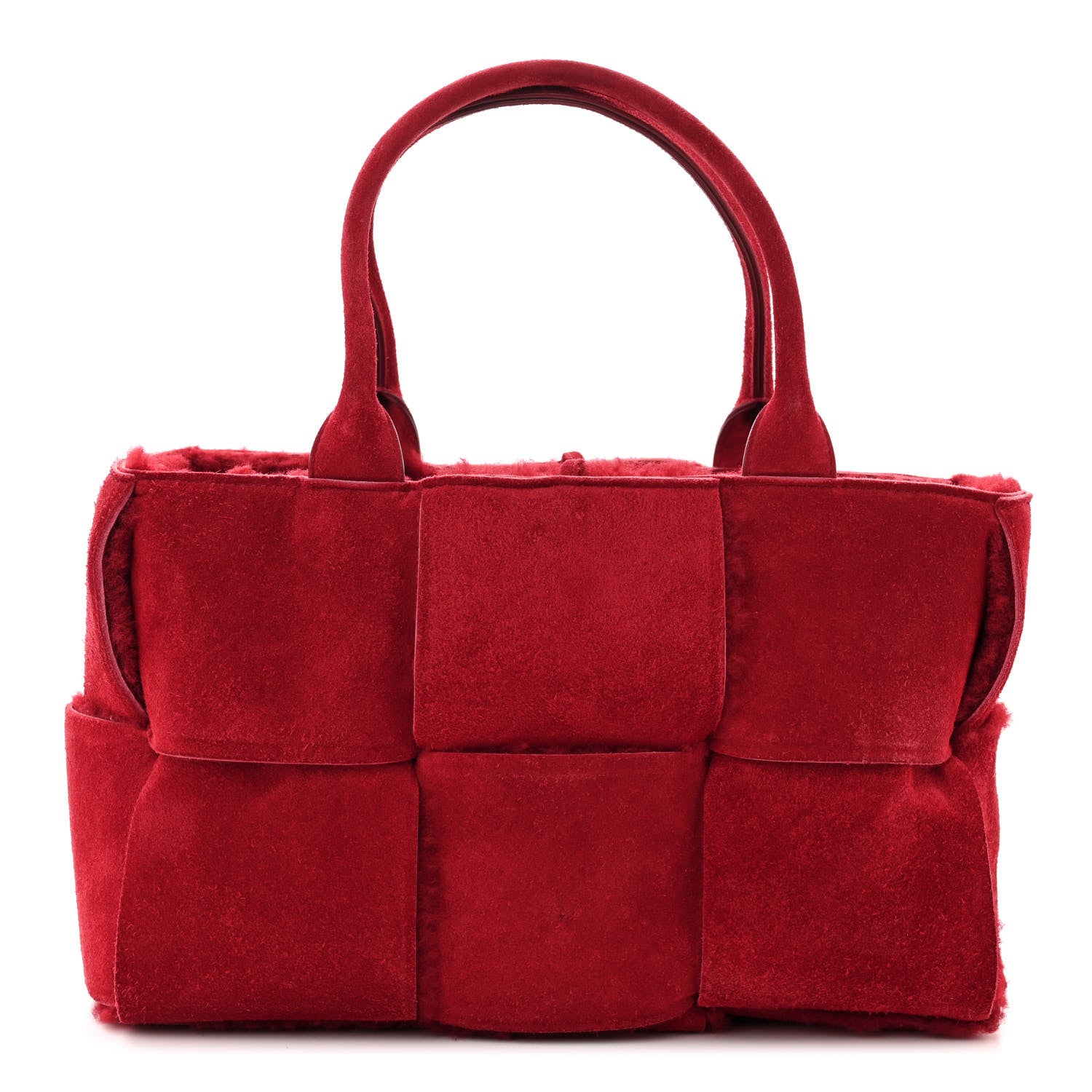Bottega Veneta Suede Shearling Maxi Intrecciato Small Arco Tote Red 1 of 12