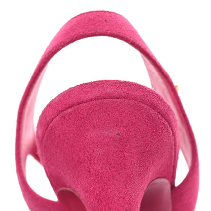 Chanel Suede Lambskin Cap Toe Crystal Slingback Pumps 38 Fuchsia Black 11 of 12