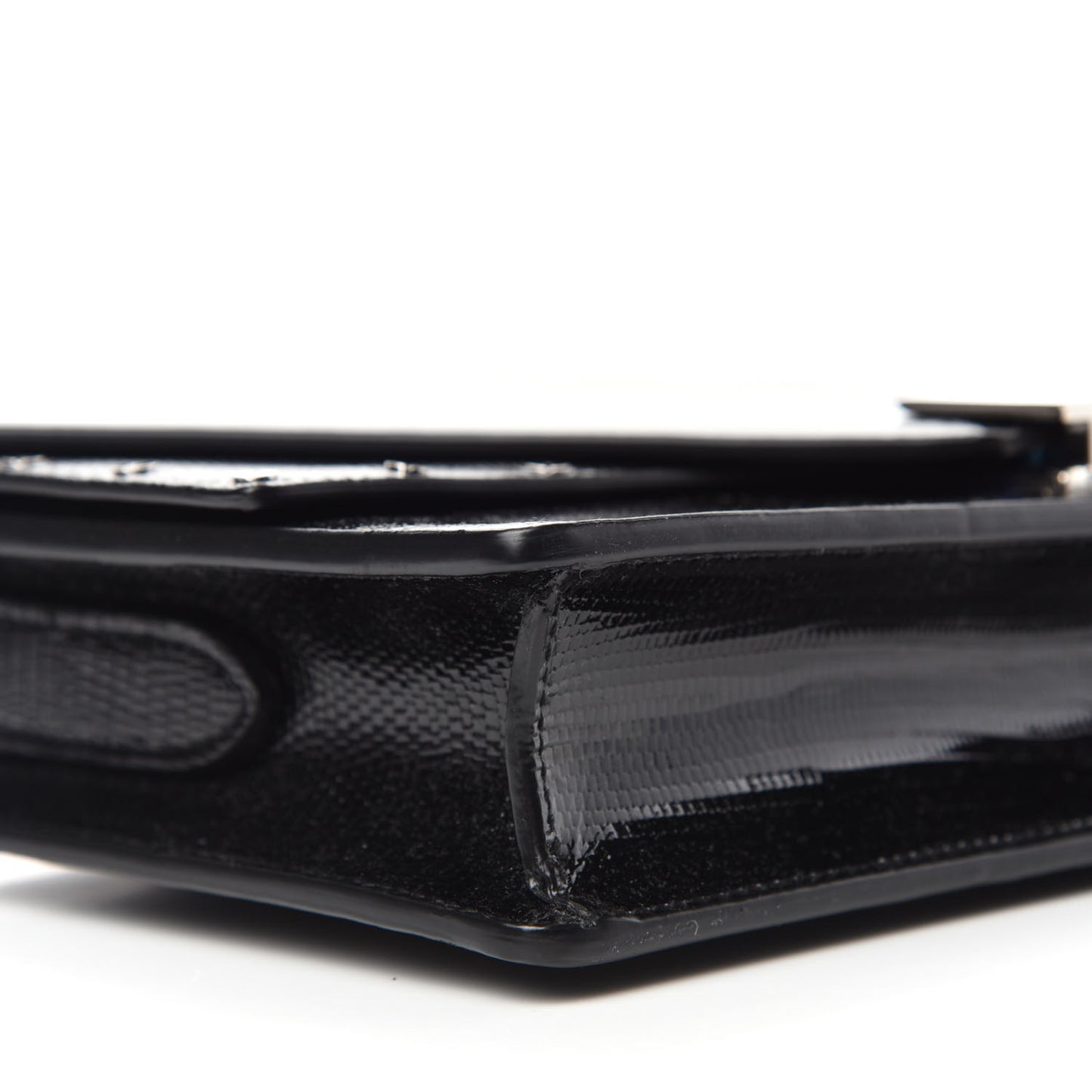 Patent Calfskin Lizard Embossed Medium Margaux Shoulder Bag Black