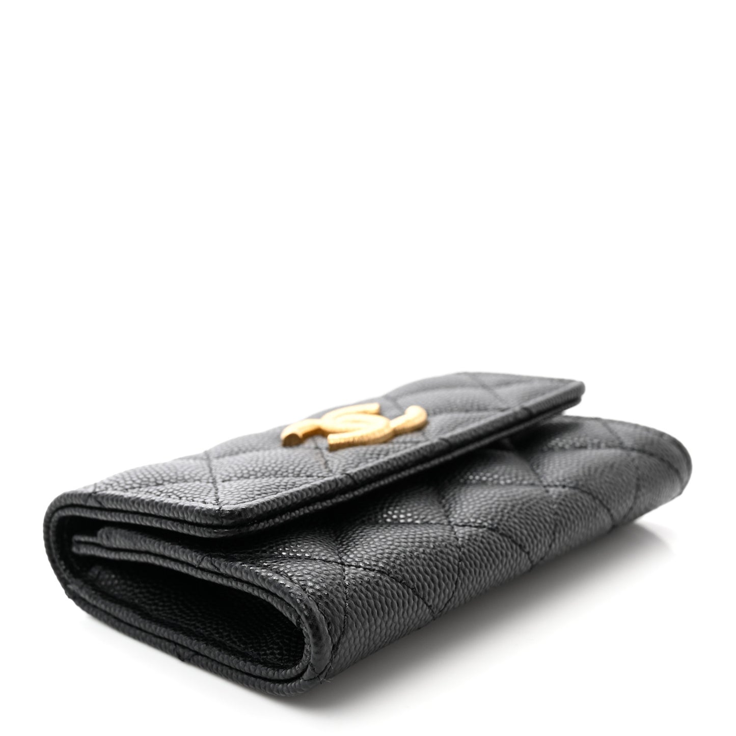 Caviar Quilted Textured CC Flap Card Holder Black