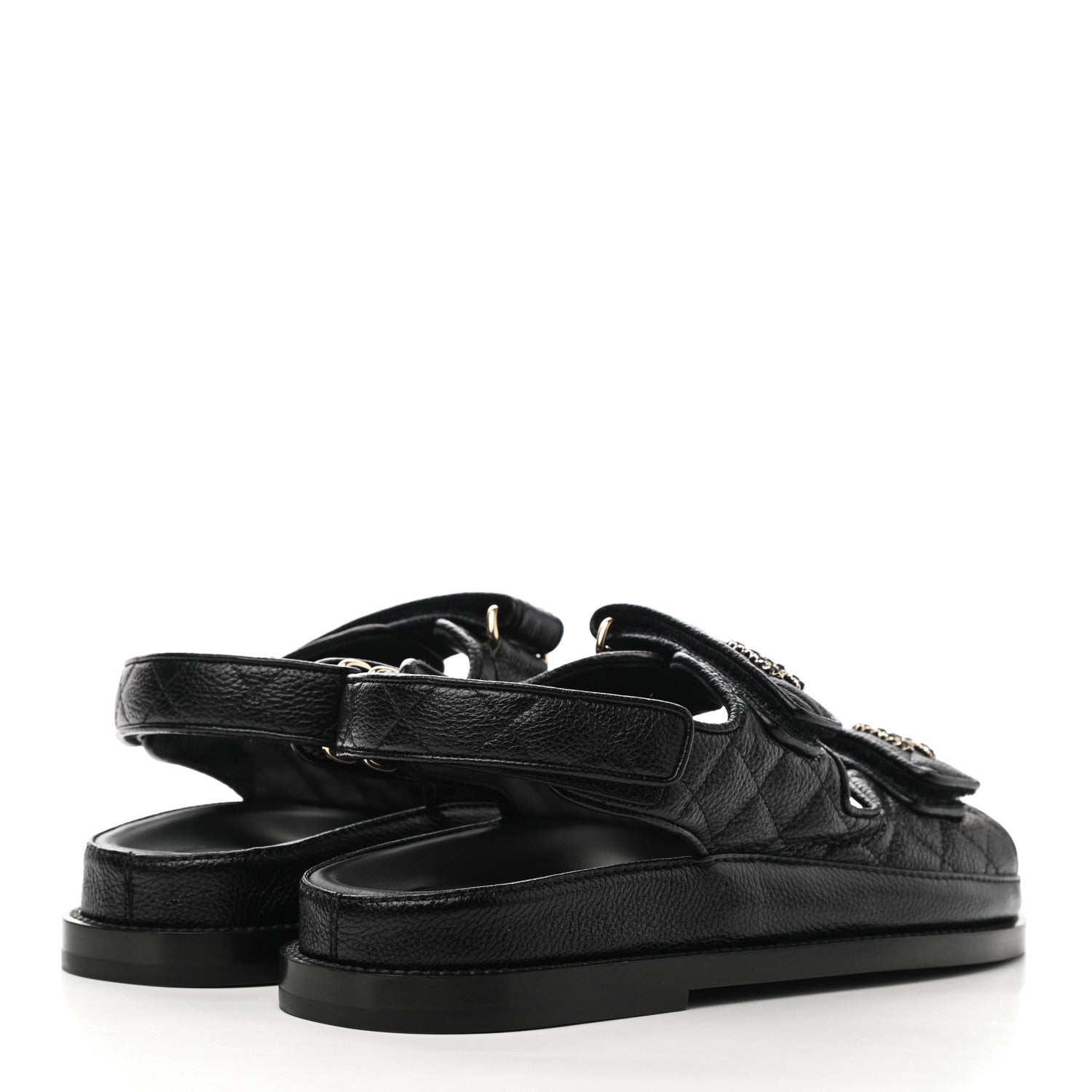Chanel Grained Calfskin Velcro Dad Sandals 37 Black 4 of 9