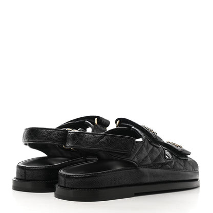 Chanel Grained Calfskin Velcro Dad Sandals 37 Black 4 of 9