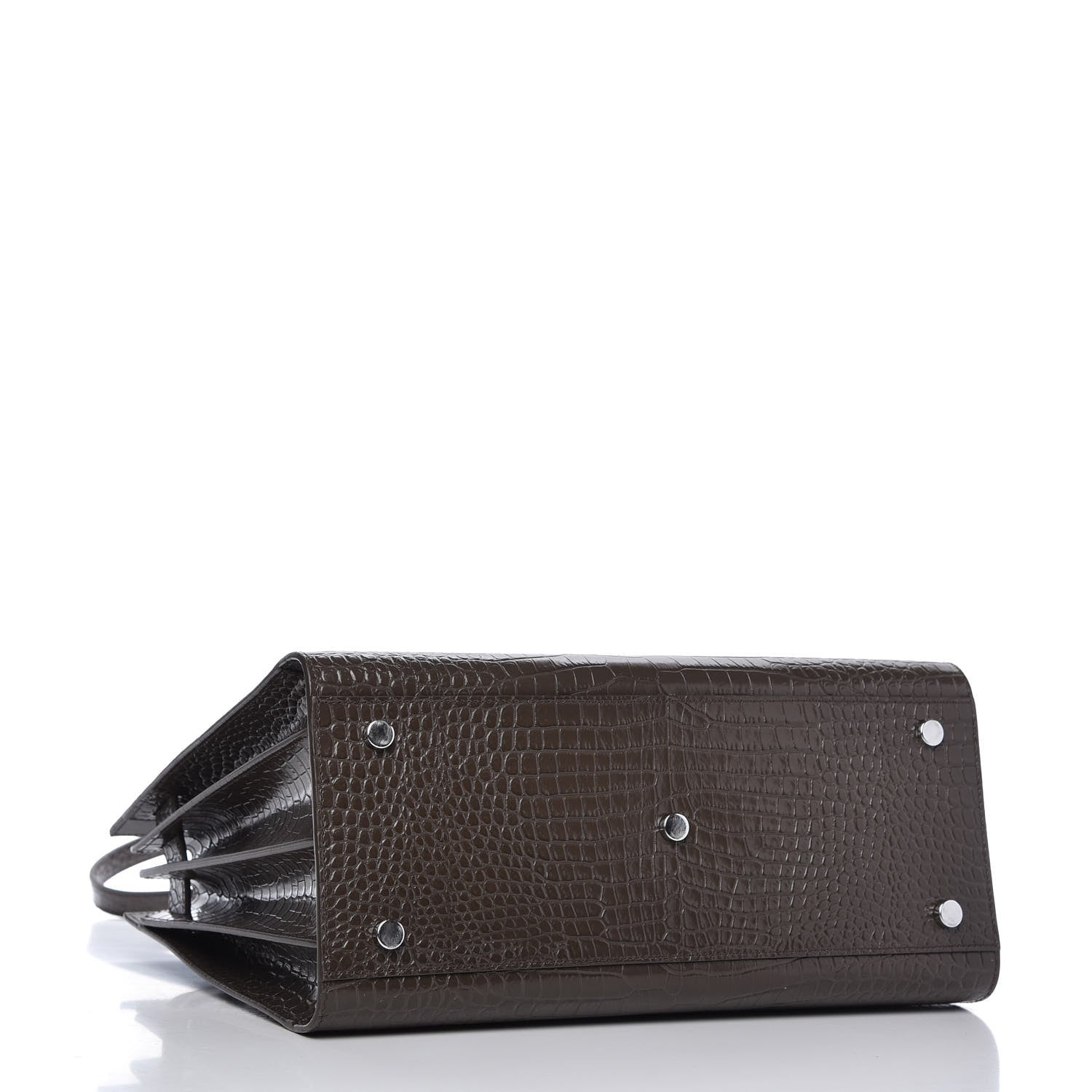 Saint Laurent Calfskin Crocodile Embossed Small Sac De Jour Brown 4 of 9