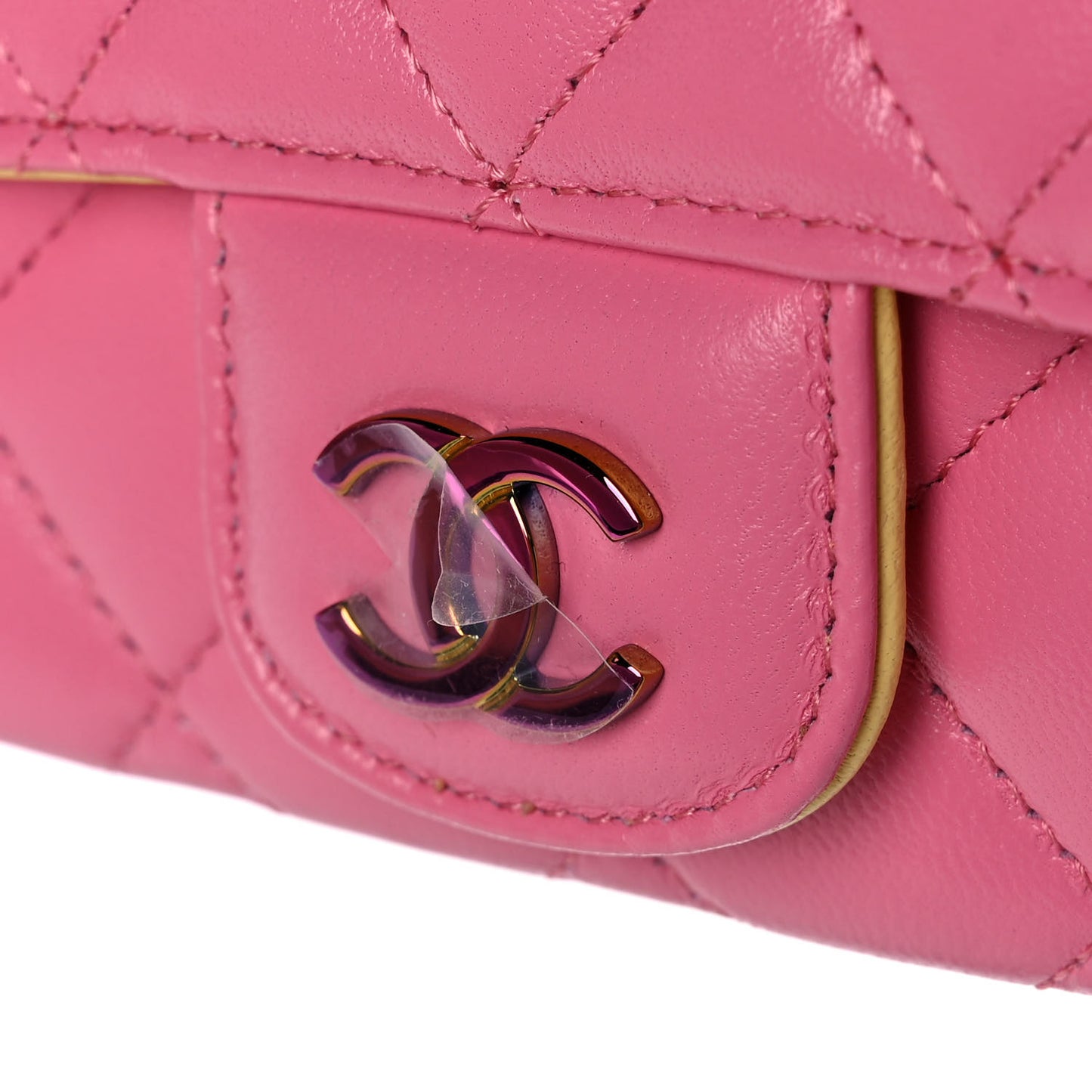 Lambskin Quilted Glasses Case With Chain Pink Yellow