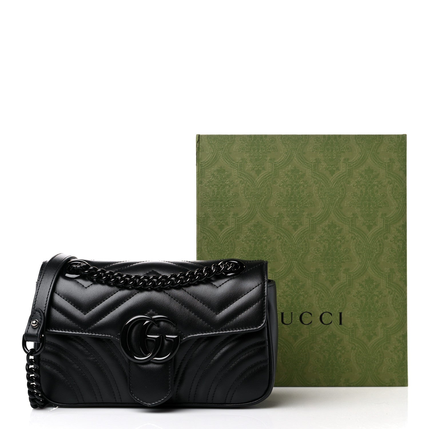 Gucci Calfskin Matelasse Monochrome Mini GG Marmont Shoulder Bag Black 9 of 9