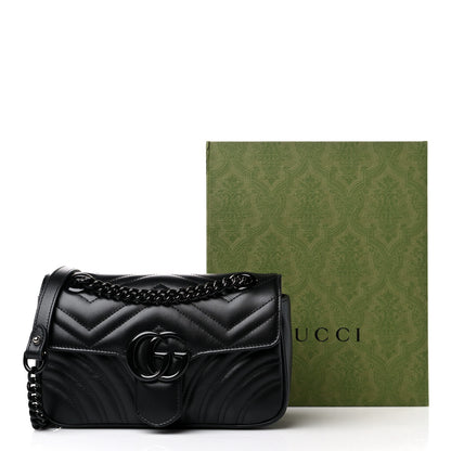 Gucci Calfskin Matelasse Monochrome Mini GG Marmont Shoulder Bag Black 9 of 9