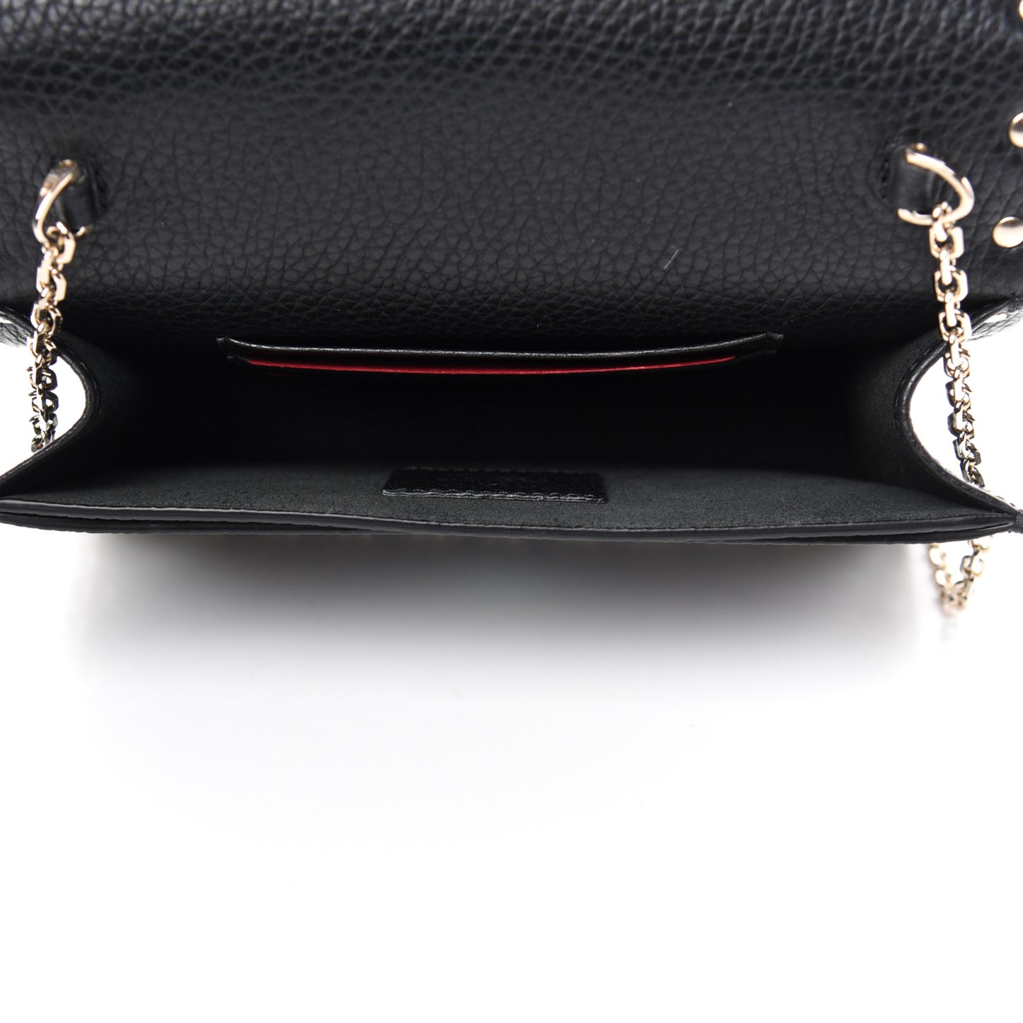 Pebbled Calfskin Rockstud Envelope Wallet on Chain Black