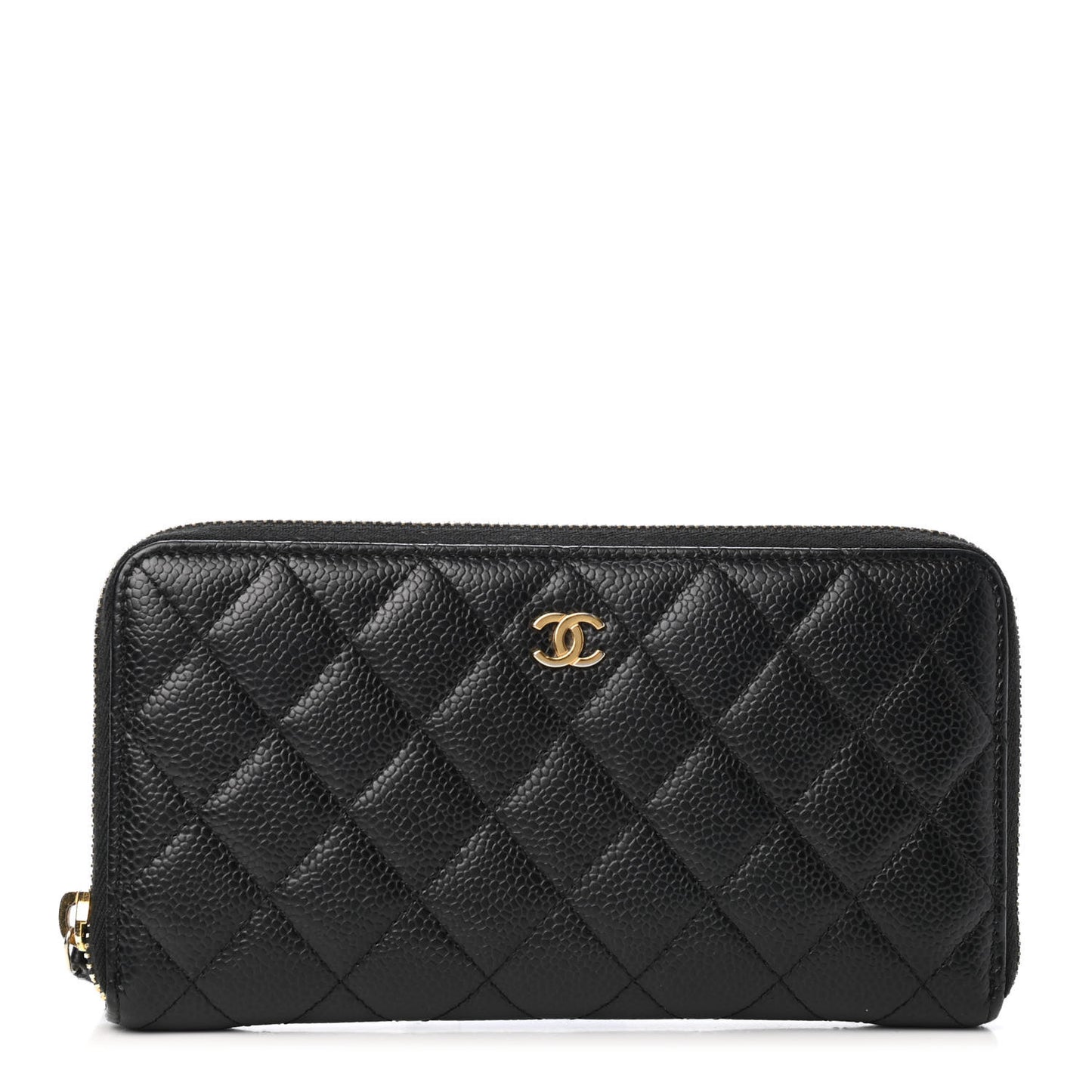 Caviar Quilted Large Gusset Zip Around Wallet Black