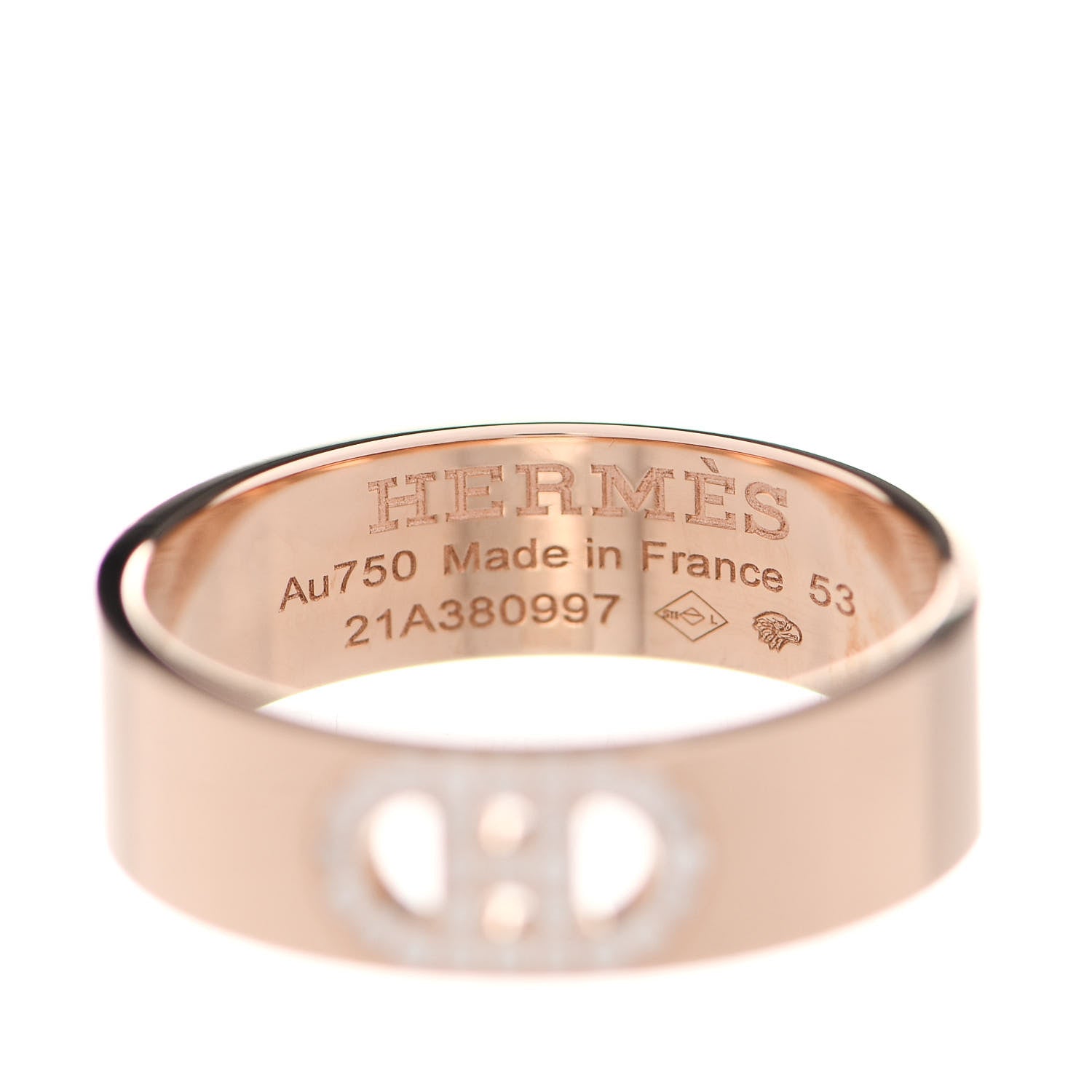 Hermes 18K Rose Gold Diamond PM H D'Ancre Ring 53 6.5 4 of 5