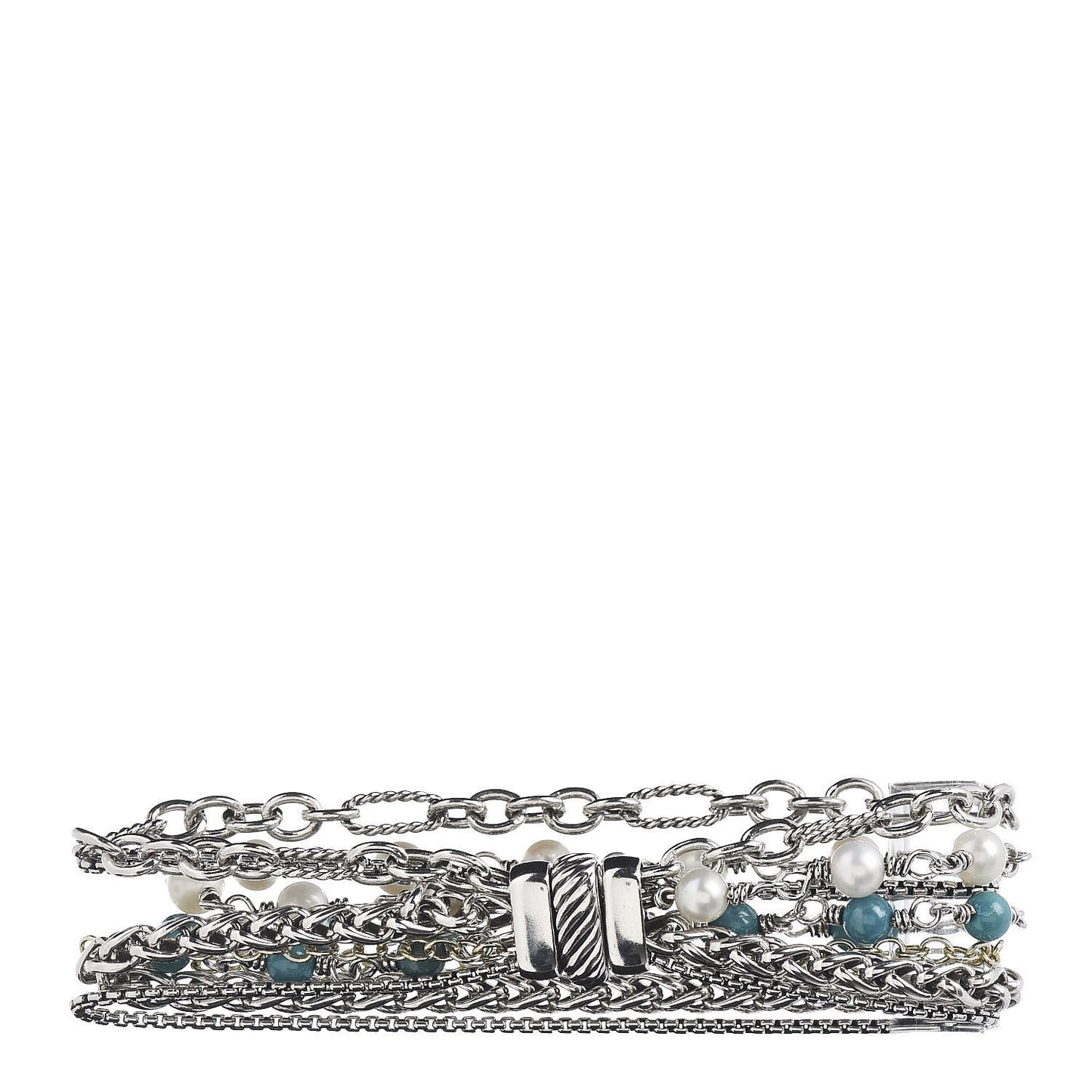 Sterling Silver 18K Yellow Gold Turquoise Pearl Multi Strand Bracelet