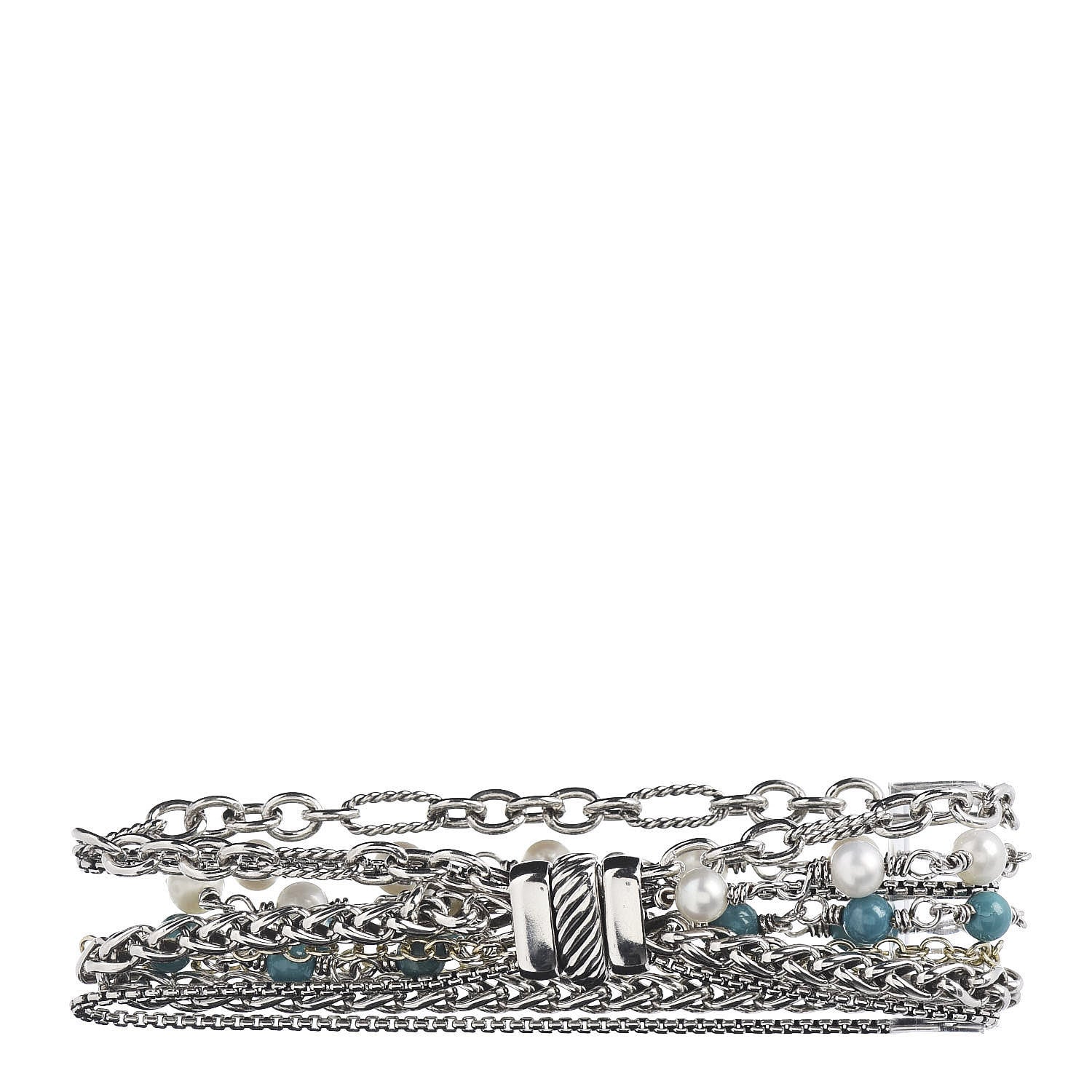 David Yurman Sterling Silver 18K Yellow Gold Turquoise Pearl Multi Strand Bracelet 3 of 4